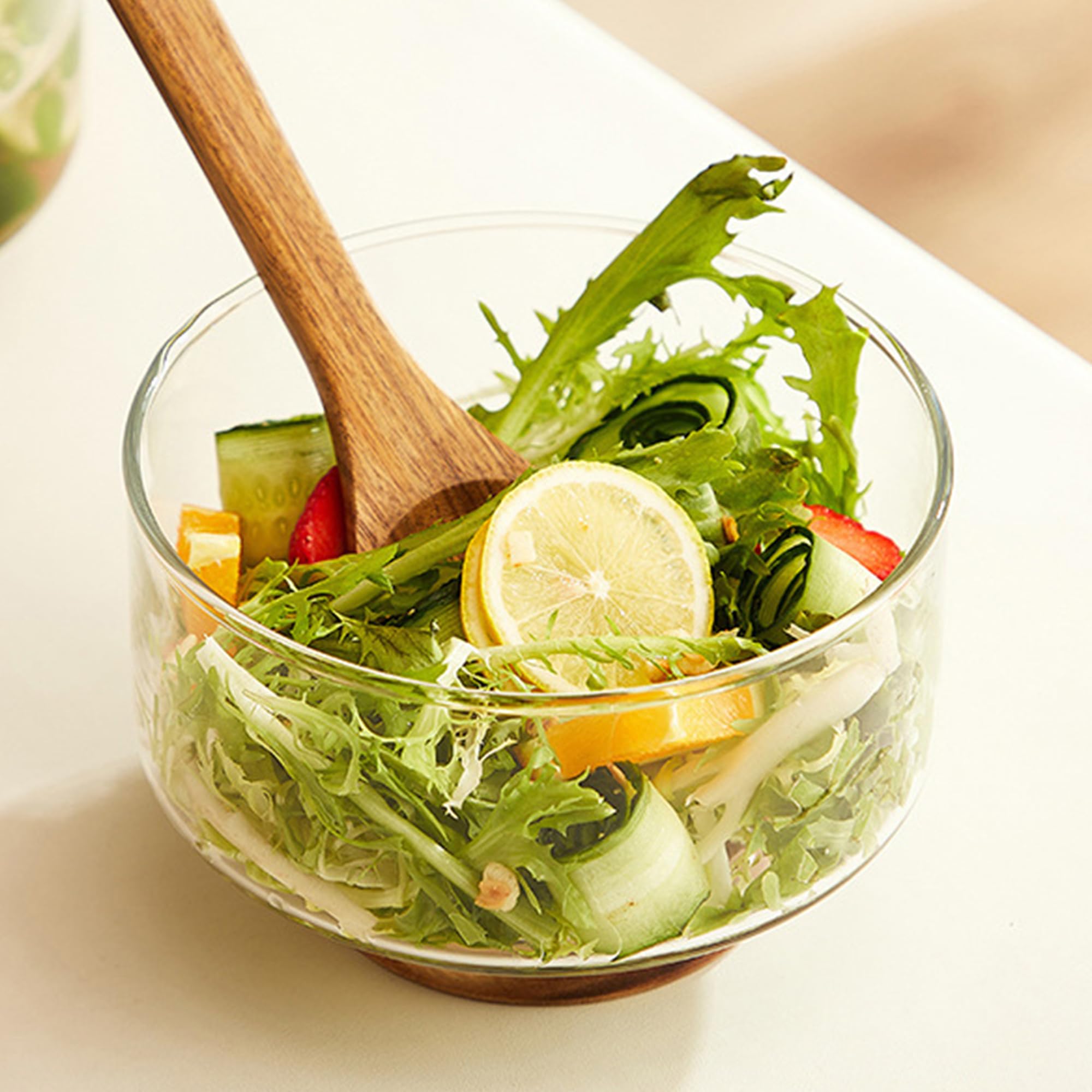 Insalatiera In Vetro Con Pinze Per Insalata In Legno,Versatile Piatto Da Portata, Materiale Vetro Senza Piombo, Design Di Grande Capacità, Alta Stabilità Per Insalate, Frutta