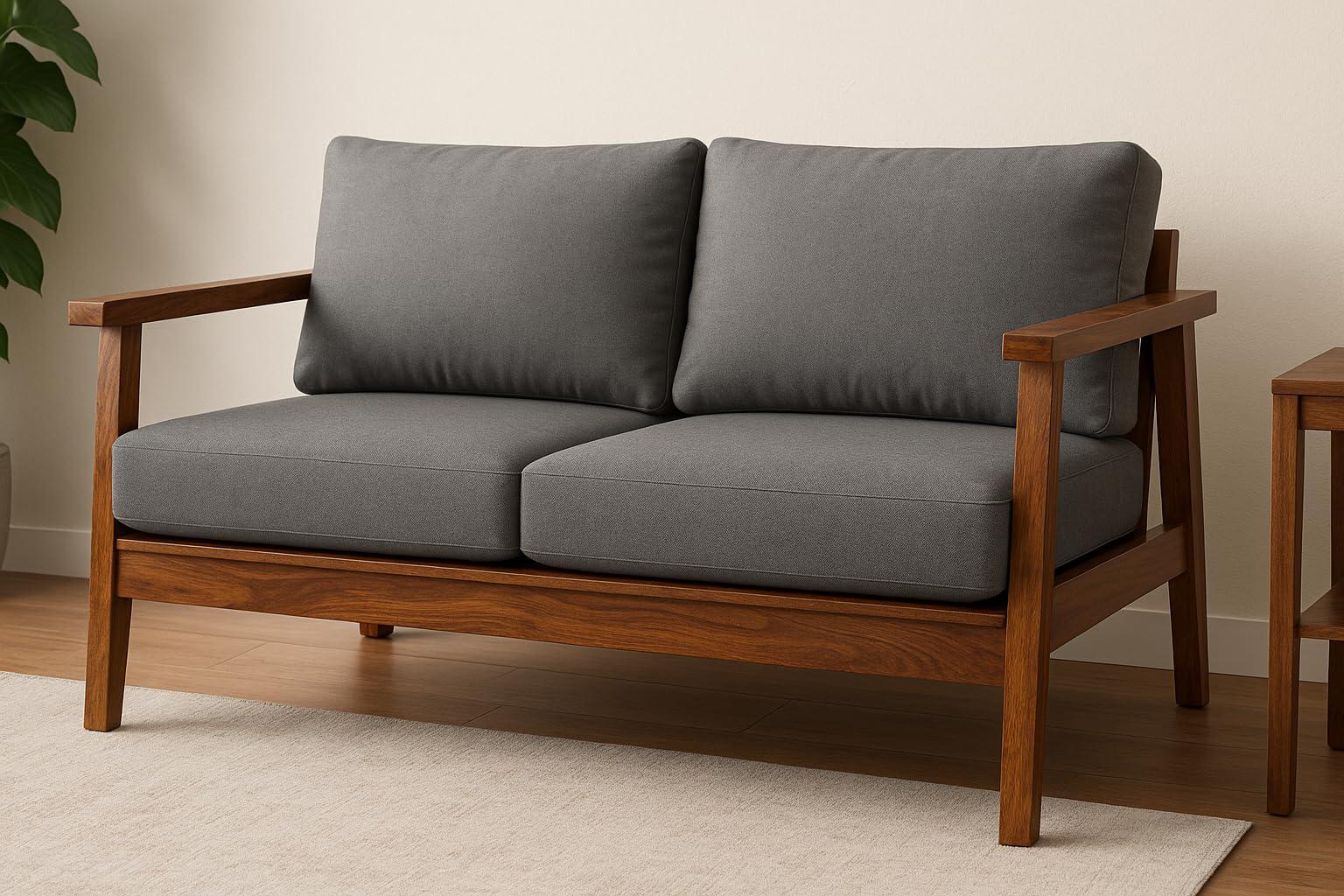 RoseWoodZone Solid Sheesham Wood 2-Seater Sofa with Premium Cushion | Modern Wooden Sofa for Living Room & Office (Natural Finish, Rust Orange Fabric) (Honey, 2 Seater)-image-47