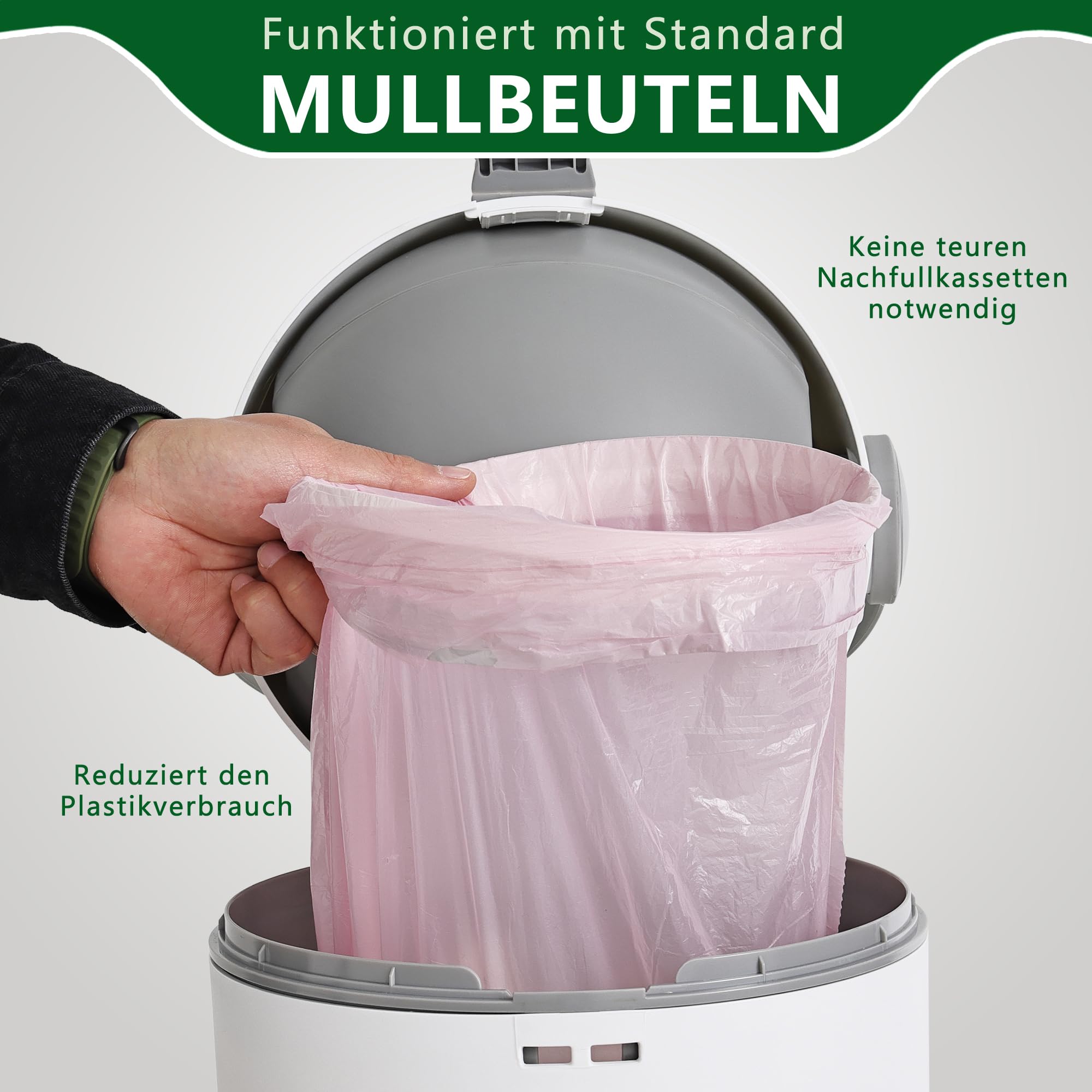 Pattumiera per pannolini con protezione dagli odori, 12 l, funzionamento con una sola mano, sacchetto universale, simpatico orsetto N2, bianco+grigio per la cameretta dei bambini