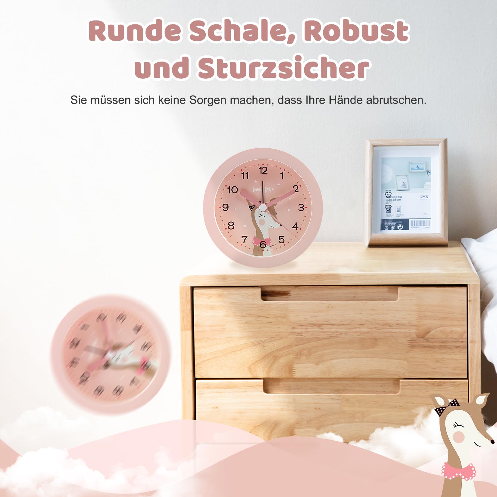 Sveglia Unicorno Rosa Senza Ticchettio - Con Retroilluminazione, Batteria AA - Foto 8