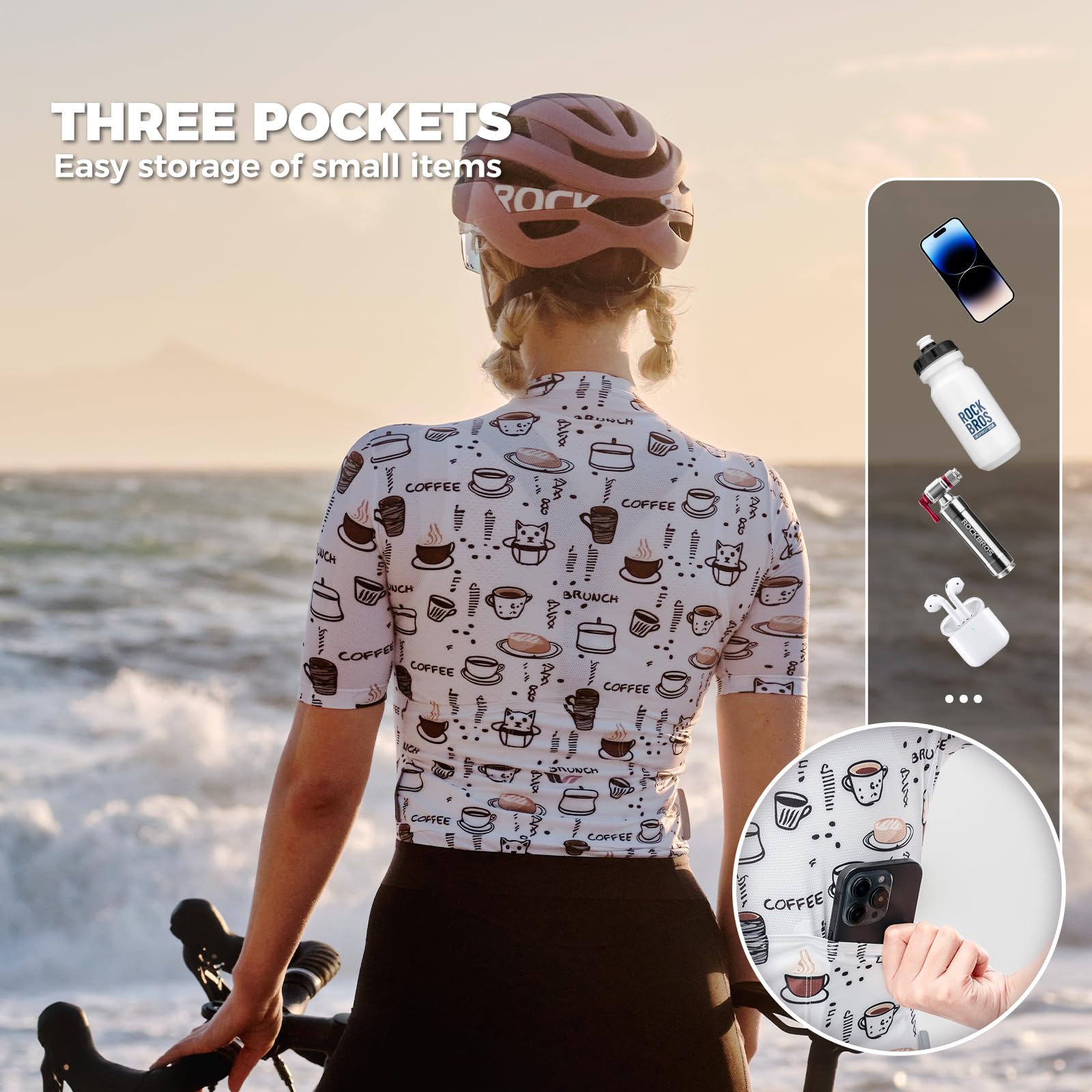 ROCKBROS TVI Magliette Ciclismo Donna, Maglia Ciclismo Maniche Corte, Completo Bici Leggero, Maglia Bici Traspirante, Maglia MTB Comodo, Abbigliamento per Bici da Corsa, Fitness, Arrampicata, Bianco