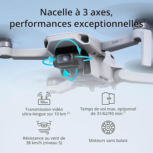 Bundle Drones Caméra Mini 4K, Drone Caméra 4K UHD pour Adultes, < 249 g, Stabilisation de la Nacelle à 3 Axes, Transmission Vidéo sur 10 km, Deux Batteries pour un Temps de Vol max. de 62 min - 3