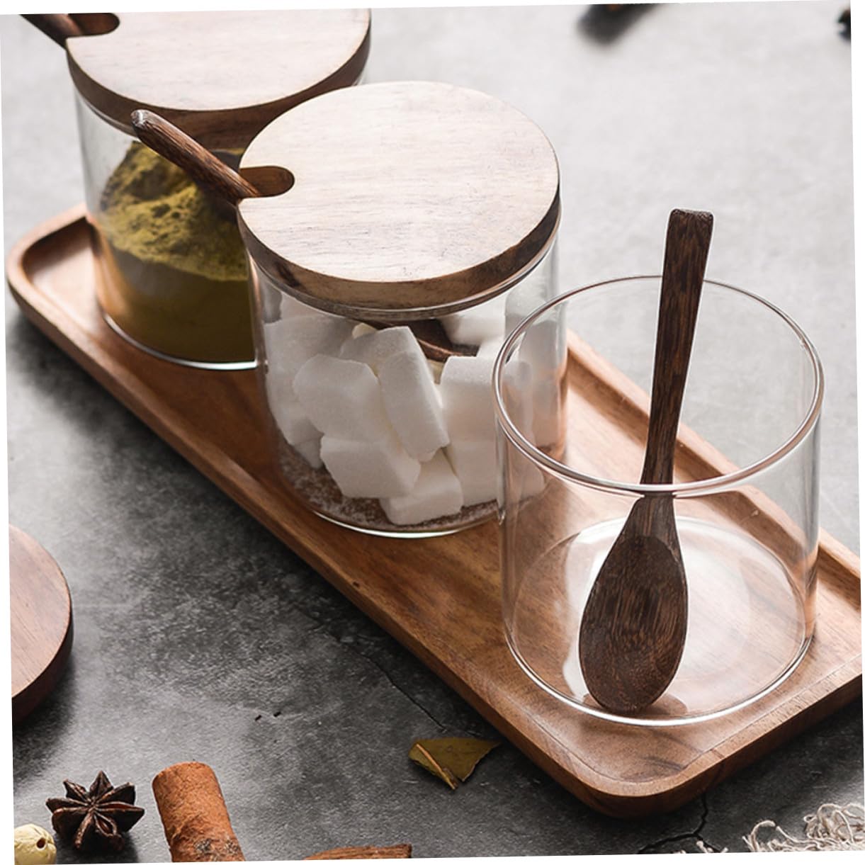 Gatuida Gewürzbehälter Glas Klar Salzbehälter Aus Glas Gewürzgläserset Mit Tablett Und Löffel Für Heimgebrauch Lagerung Von Gewürzen Wie Pfefferpulver Und Paprika