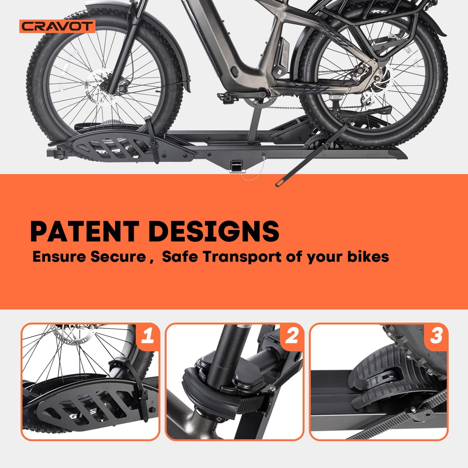 CRAVOT CyberRack E2 patent designs for secure bike transport