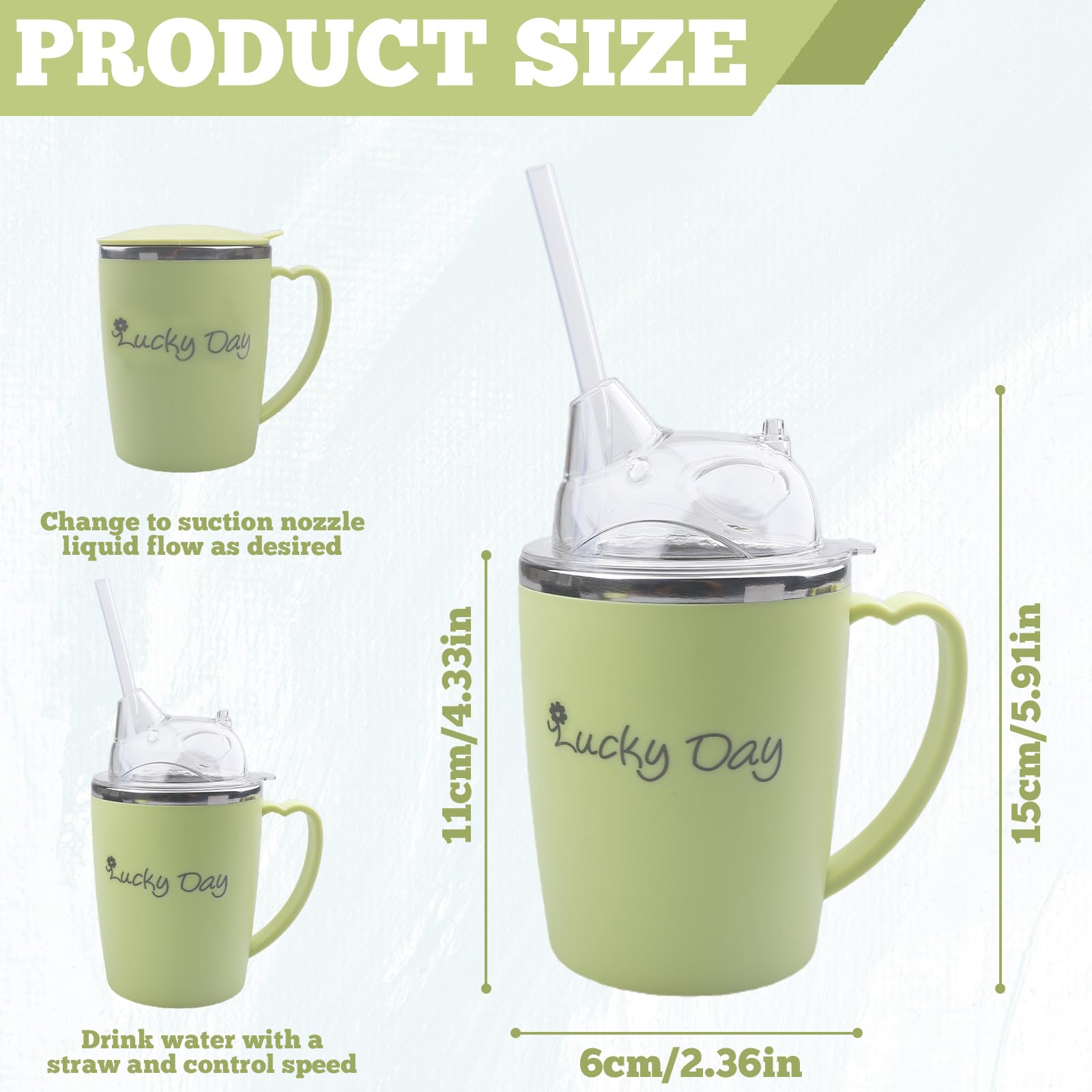 BAIFULAI Taza con pico para personas mayores, 350 ml, vaso 3 en 1 con paja de 30 cm, a prueba de fugas, con mango, para personas mayores y embarazadas