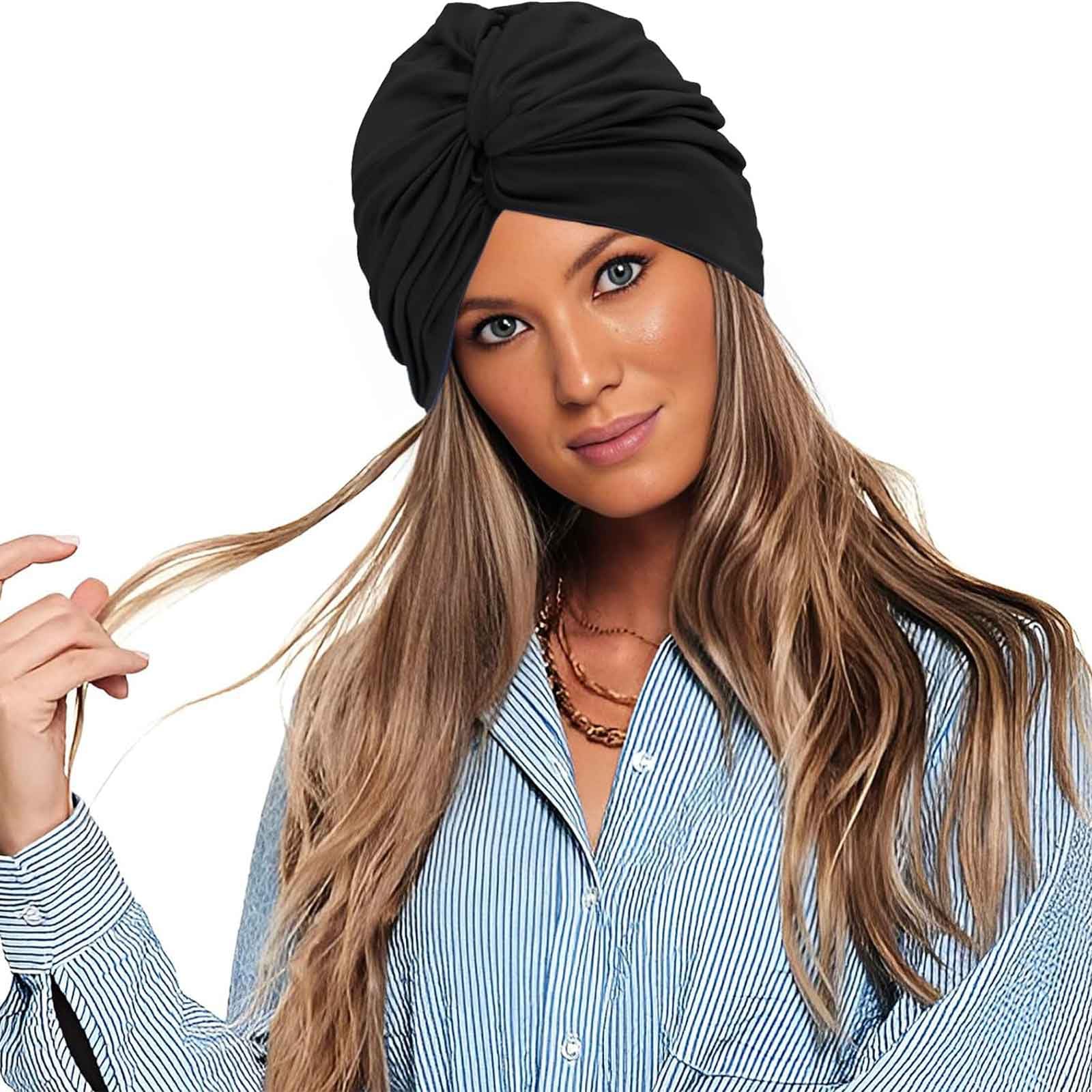 Women Ladies Swimming Cap Elastic Ear Protection Swim Cap Pool Surfing Bathing Shower Cap Water Sports Hat Sleep Cap Fabric Knotted Turban Hat Non-Waterproof Swim Cap for Long Short Hair - Image 2