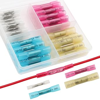 YIXISI 50 PCS Heat Shrink Butt Connectors Kits, Waterproof Heat Shrink Electrical Wire Butt Terminals, Waterproof Electrical Wire Terminals, Marine Automotive Crimp Terminals,10-26 AWG