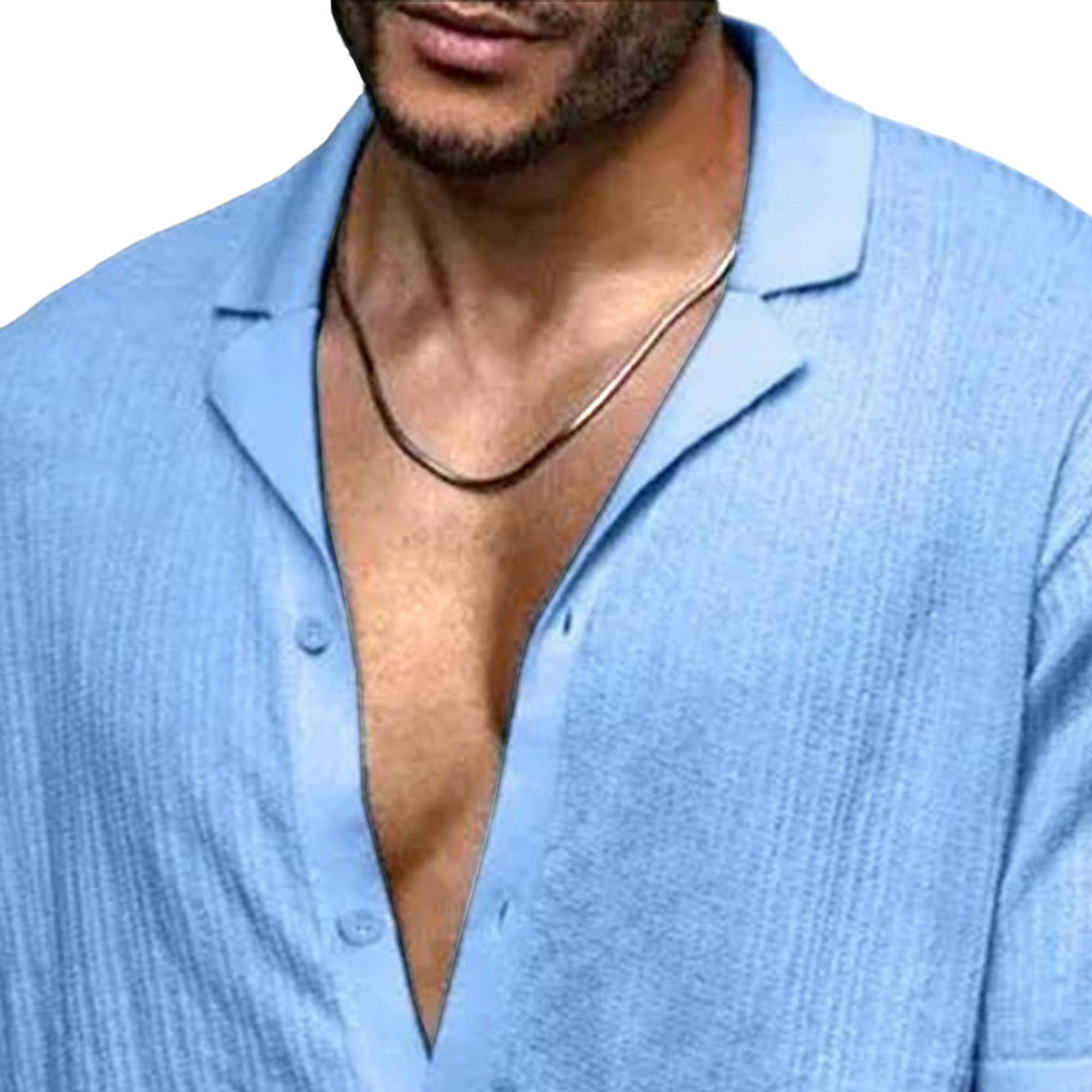 Mens Button Down Texture Beach Wedding Tops Cuban Collar Casual Short Sleeve Shirt Vintage Holiday Beach Shirts (Blue 2,X-Large)