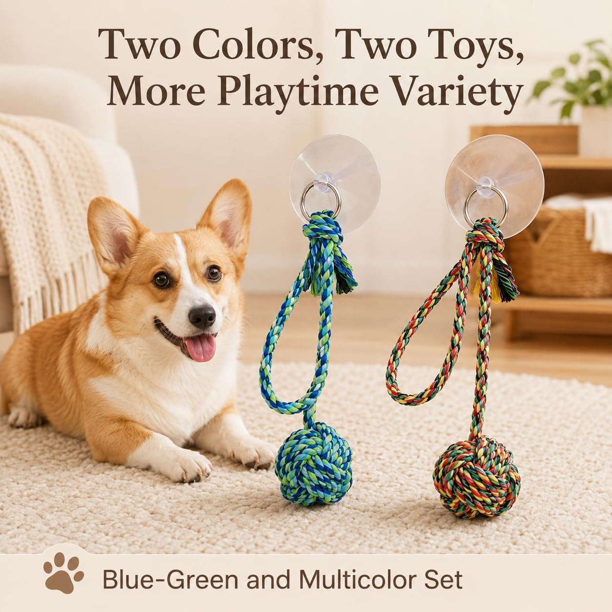 Interactive Dog Toys for Small and Medium Dogs, 2 Pack Suction Cup Tug of War Dog Toy, Puppy Teething & Enrichment Toys for Boredom, Durable Cotton Rope