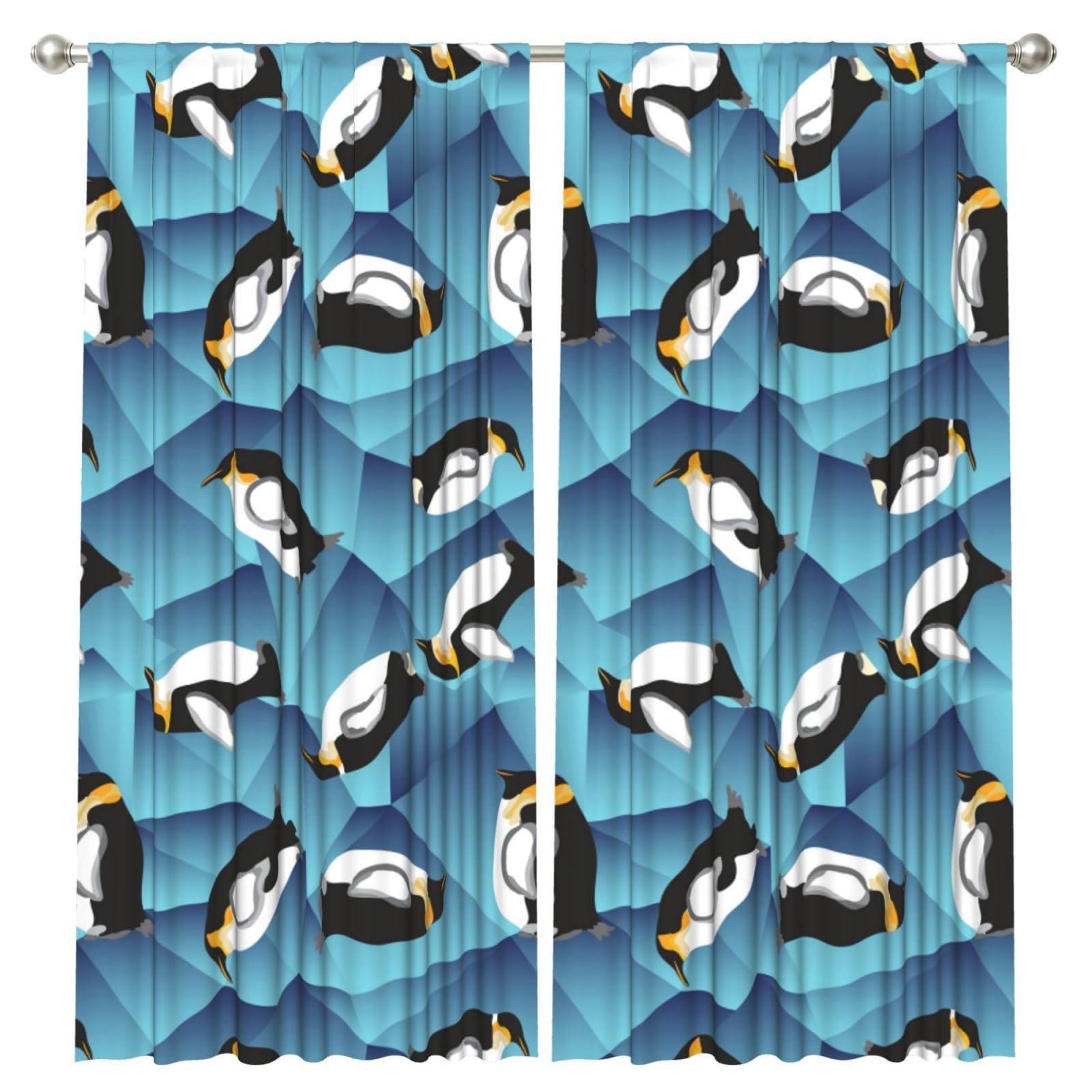 InOmak Abstract Polygon Penguin, 2 Panels Window Curtains 52 x 84 Inch Blackout Curtains for Living Room Bedroom