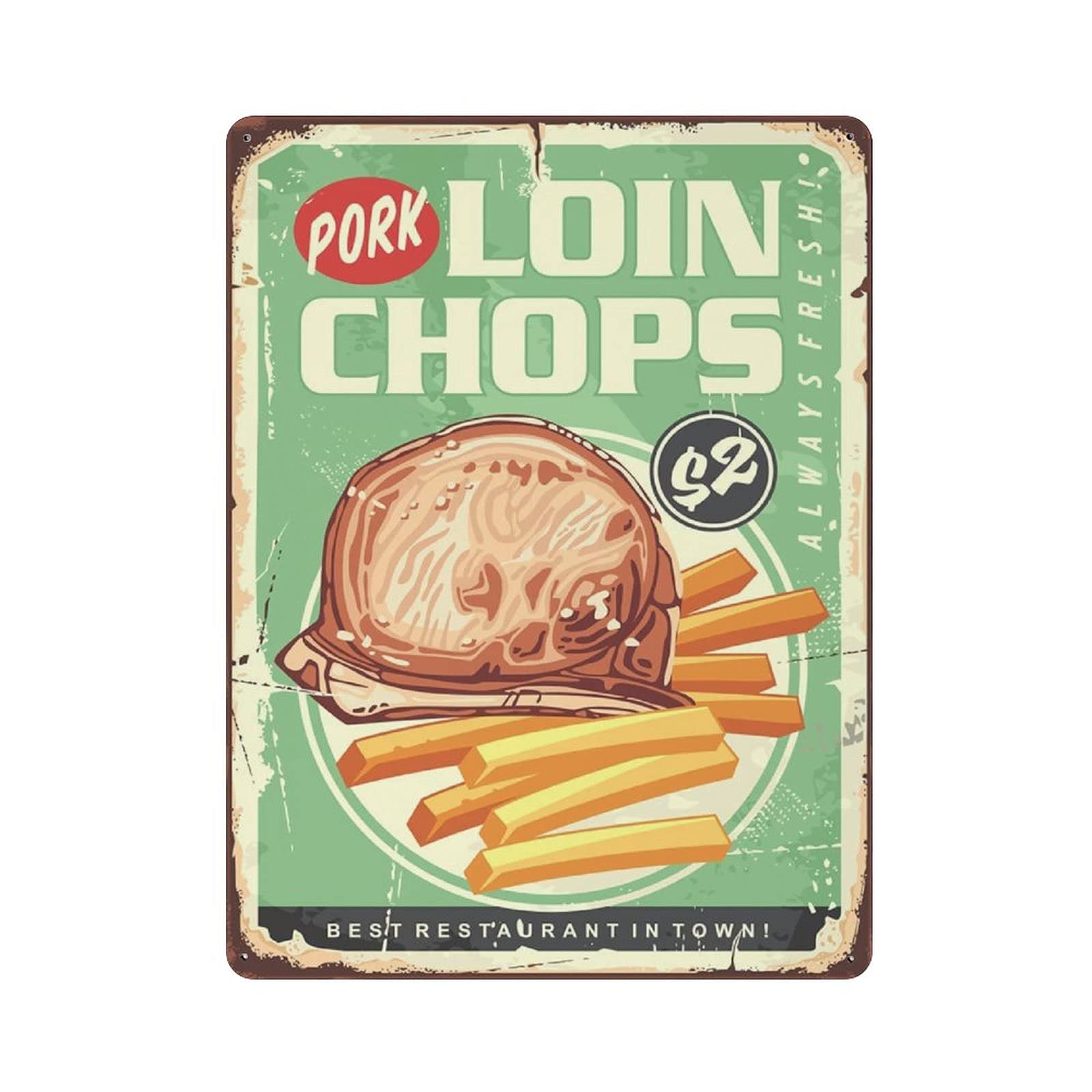 rayprint Pork Loin Chops Tin Sign Metal Plaque Art Hanging Iron Painting Retro Home Kitchen Garden Garage Wall Decor 16"x12"