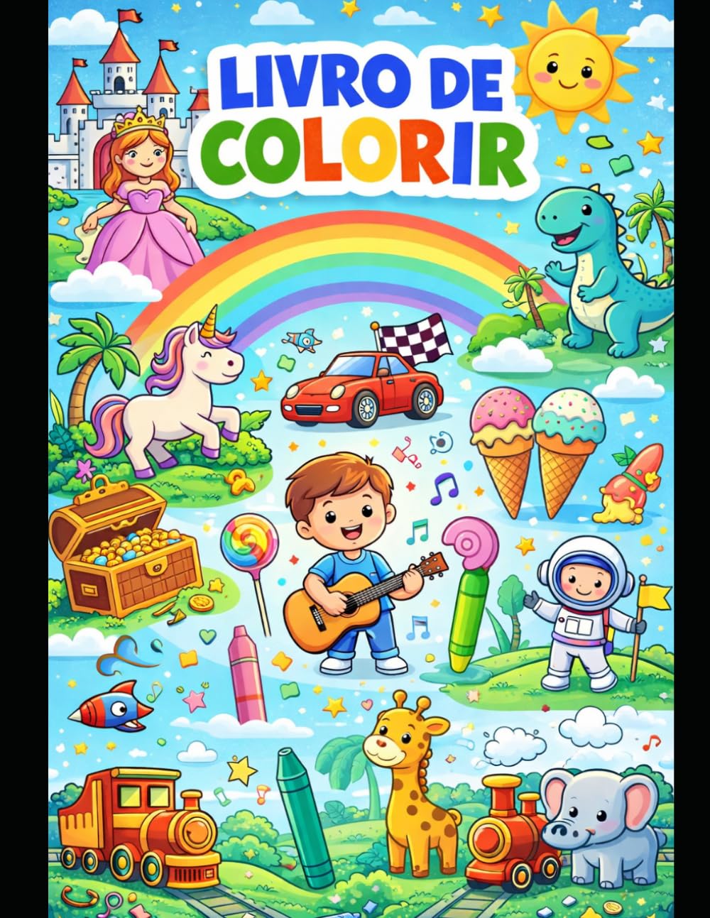 Livro de Colorir para Crianças: 30 Desenhos Divertidos de Animais, Dinossauros e Fantasia