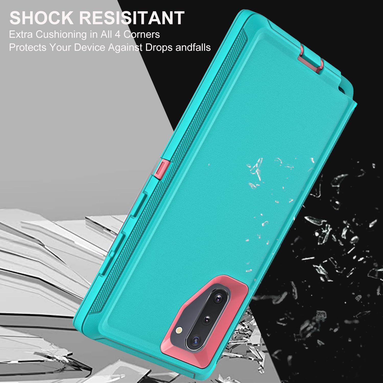 for Samsung Galaxy Note 10 Case, ONLY, [NOT FIT Galaxy Note 10 Plus], with 2Pcs [Self Healing Flexible TPU Screen Protector & Camera Lens Protector], Military Grade (Aqua Blue/Pink) - Image 5