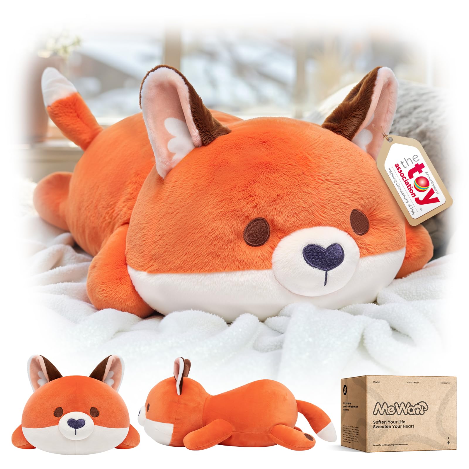Mewaii Peluche Cuscino Kawaii Stitch Peluche Volpe Arancione Giocattolo Abbraccio Animali di Peluche Natale Compleanno Regalo per Ragazze 33CM