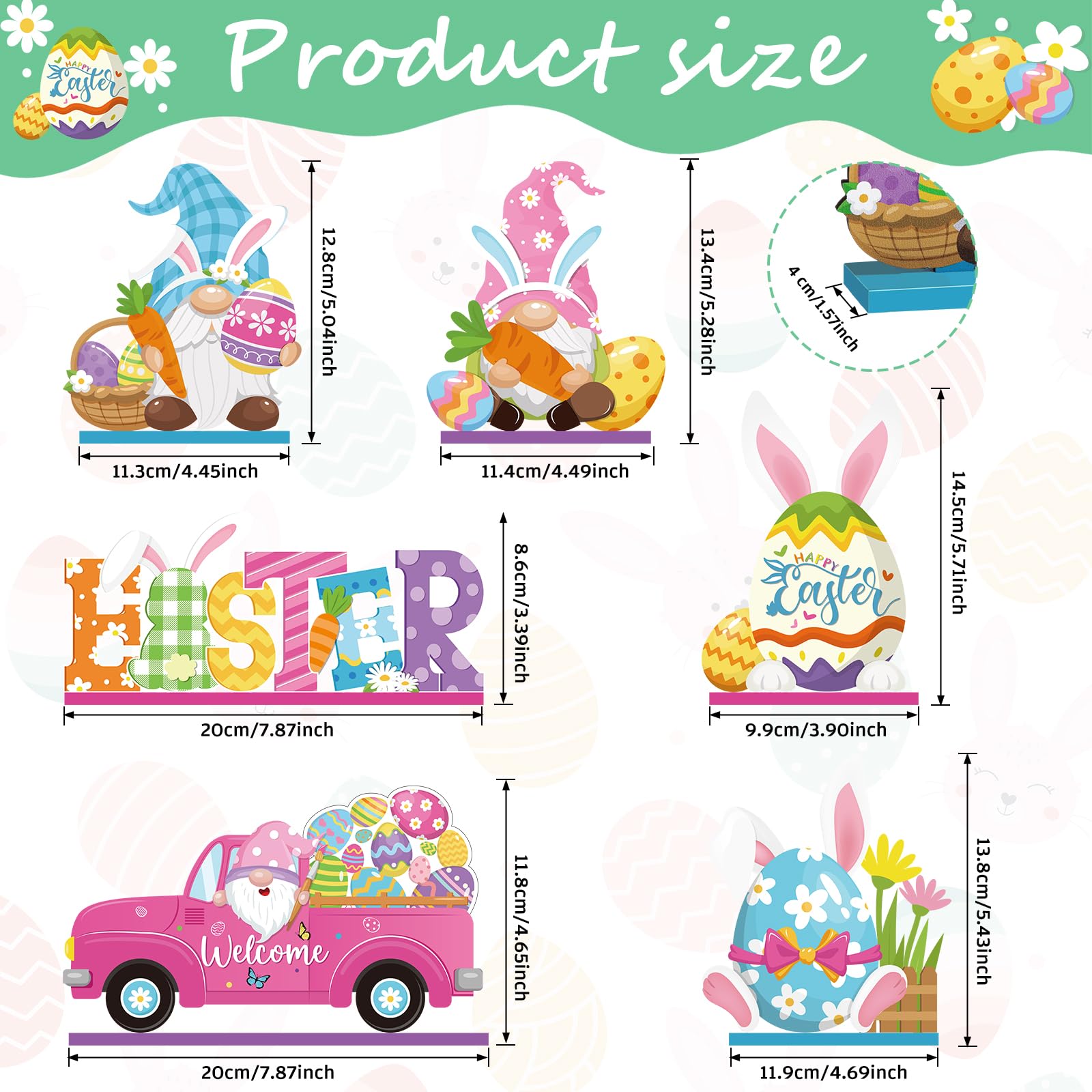 Capoda 6 Pcs Easter Table Signs Wooden Happy Easter Table Centerpiece Bunny Sign Decoration Eggs Truck Gnome Topper for Home Office Spring Holiday Party Decor Gift Supplies