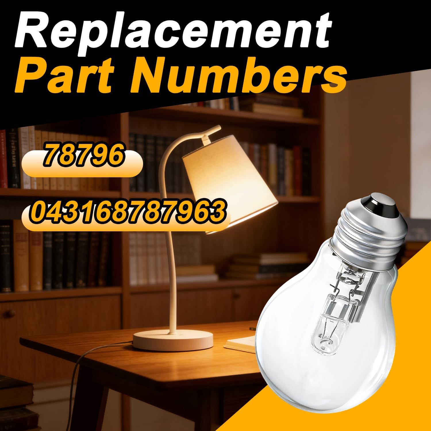 6PCS A19 Halogen Light Bulbs 43 Watt 120V Replacement for 60 Watt Incandescent Light Bulbs E26 Medium Base Clear Glass Replace#: 043168787963 78796