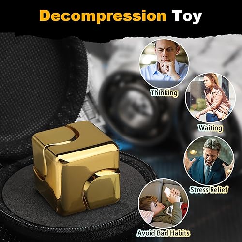 Miniatura 6 de Dilabnba Cubo de metal Fidget Spinner Toy para niños adultos, cubo dorado Fidget Block Figner Spinner Focus 2 en 1 Spinning para niños 3-12, mini