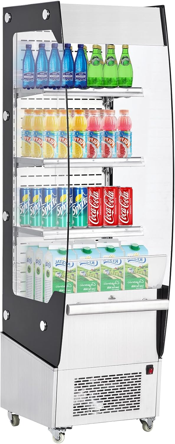 Premium Commercial Display Refrigerator 7.77 Cu. ft. Upright Beverage Cooler with Bright LED Lights & Adjustable Storage Shelves Sleek Black Glass Door Merchandise Cooler for Professional Retail Bever
