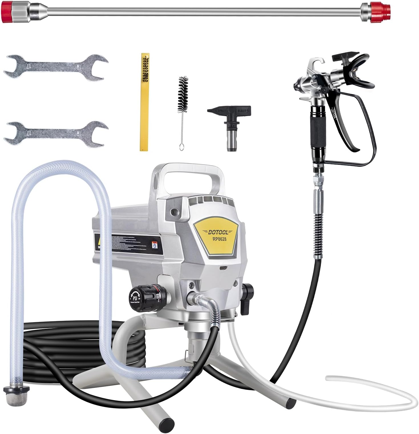 DOTOOL 950W Airless Paint Sprayer,3300PSI High Efficiency Paint Sprayer Gun,Thinning-Free,with Extension Pole Other Accessories,for Home Interior & House Exterior DIY Painting Projects.