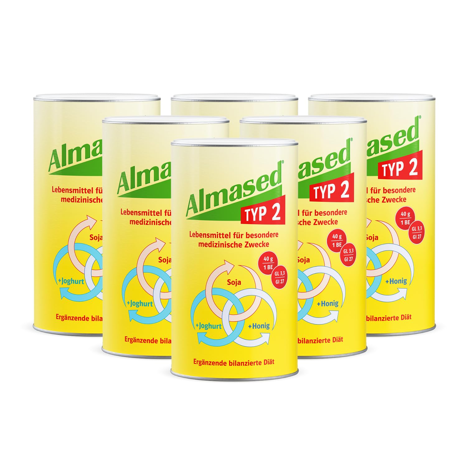 Almased Typ 2 Pulver zur Senkung des Blutzuckerspiegels und HbA1c-Wertes– 6x500g – 60 Portionen - ohne künstliche Zusätze– vegetarisch und glutenfrei