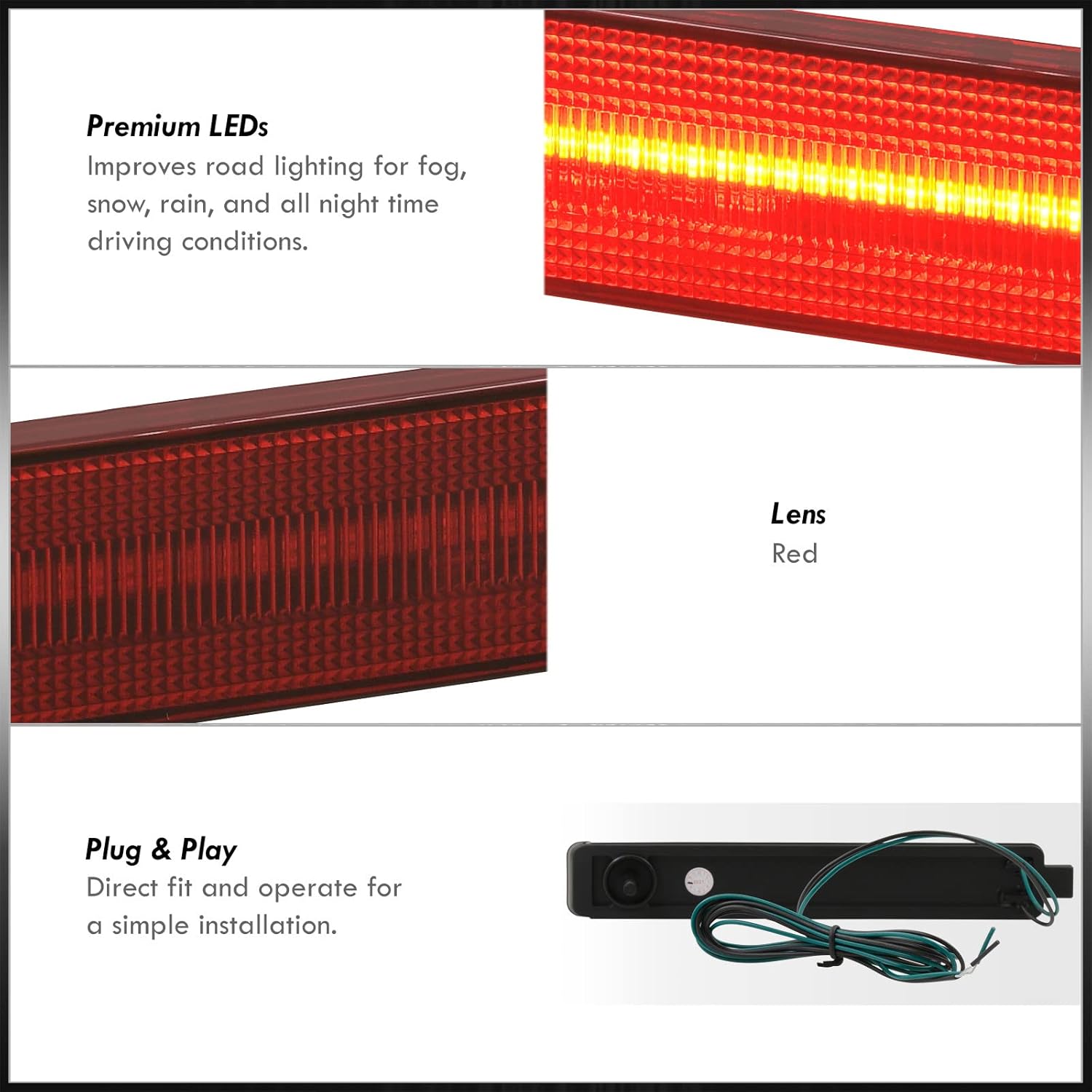 AJP Distributors Red Lens LED Rear Bumper Reflector Tail Lights Brake Stop Lamps Assembly Compatible/Replacement For Buick Enclave Cadillac CTS CTS-V Equinox Trailblazer SS Acadia