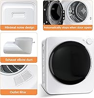 Vista 7 de Secadora de ropa eléctrica portátil de 120 V, secadora de ropa compacta de 800 W, fácil control, 1.6 pies cúbicos de carga frontal de acero