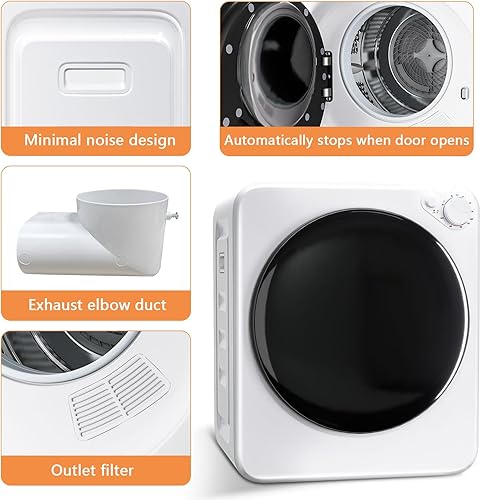 Miniatura 5 de Secadora portátil compacta de 1.8 pies cúbicos, secadora de ropa eléctrica con 5 modos de secado automático y bañera de acero inoxidable, perilla de