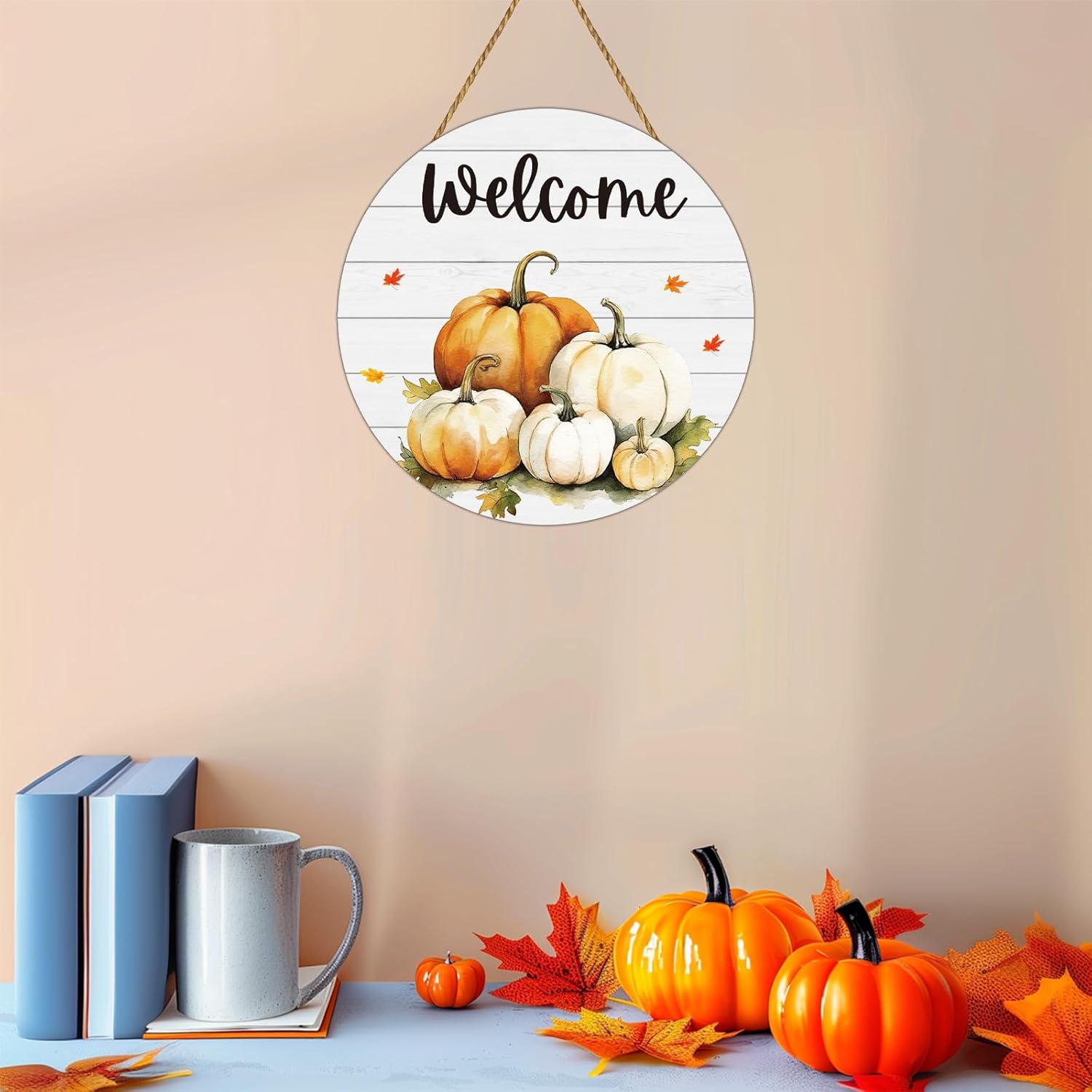 Fall Door Decor Pumpkin Patch Wall Decor Pumpkin Hanging Sign Fall Welcome Sign Wooden Front Door Hanger for Autumn Thanksgiving Harvest Farmhouse Porch Indoor Outdoor Home Decorations
