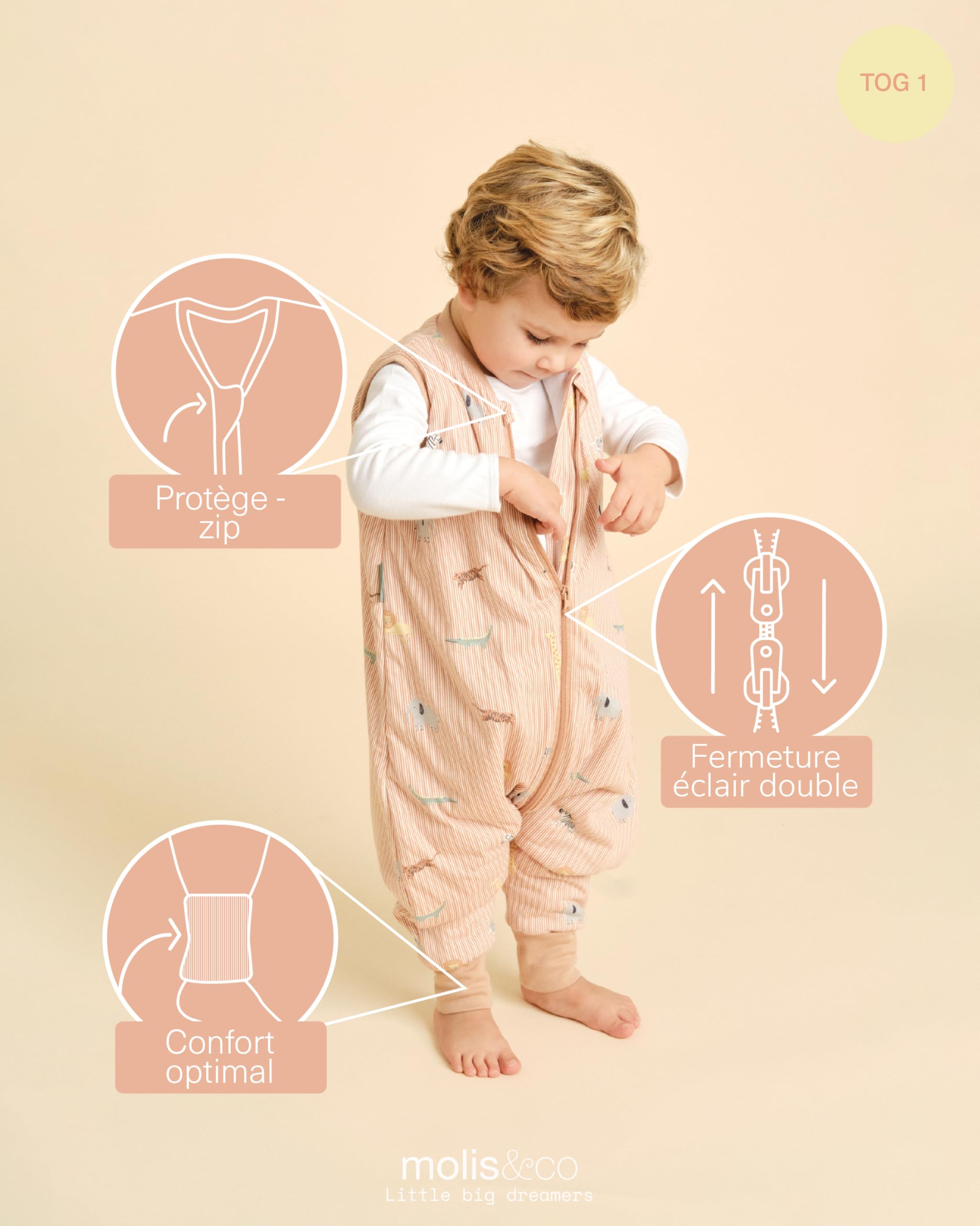 molis&co. Gigoteuse pour bébé avec Pieds. 1.0 TOG. Idéal pour Le Printemps et l'automne. 100% Coton
