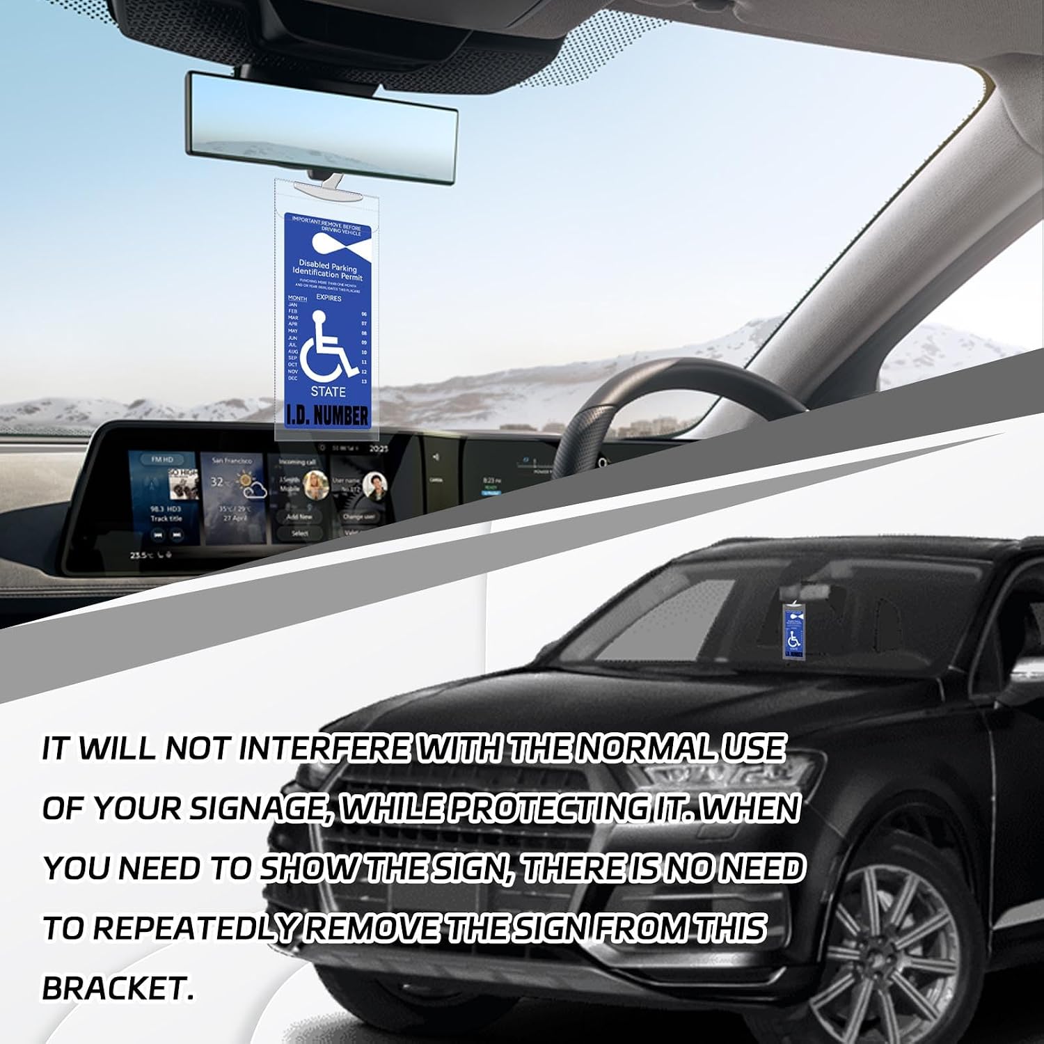 2PCS Handicap Placard Holder for Auto, Transparent Disabled Parking Permit Holder, Rear View Mirror Accessories Handicapped Parking Sign Sticker Protective Sleeve Cover for Disability Parking