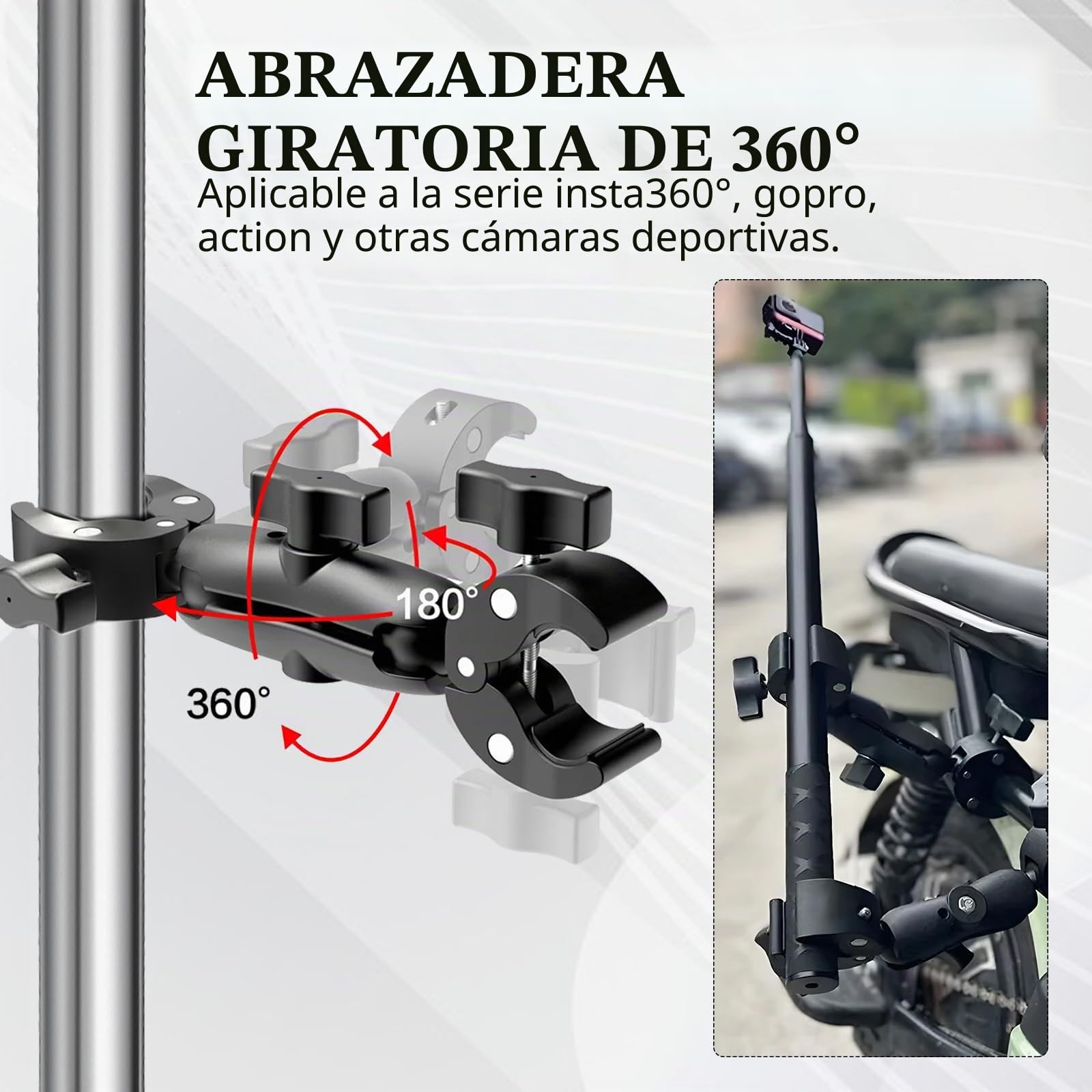 Soporte para Insta360 x4 Cámara Acción en Motocicleta, Soporte para Cámara de Bicicleta para Insta360 x4 Cámara Acción en Motocicleta con Rotación de 360 ​​Grados Palo Selfie
