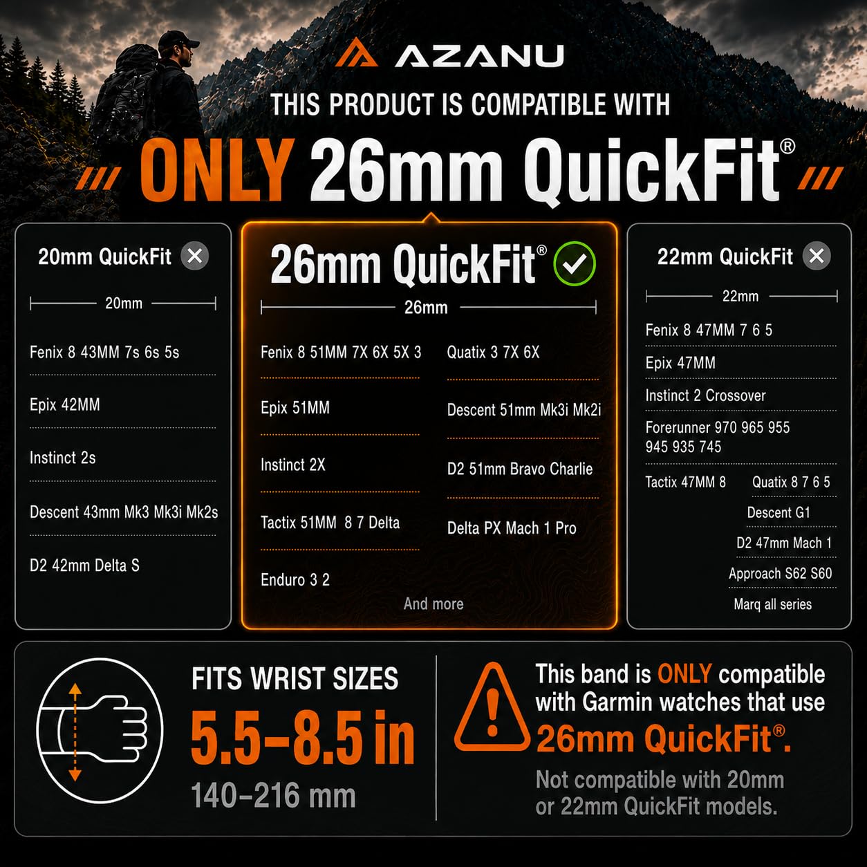 Bracelet de montre 26 mm pour Garmin Fenix 8 51 mm, tactix Delta