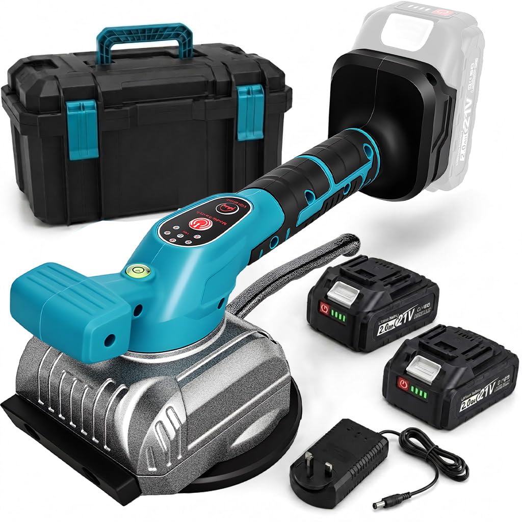YEARTOP 2-in-1 Fliesenrüttler Akku 125mm Saugnapf Kompatibel mit Makita 18V | Fliesen Vibrationsgerät für Fliesen/Marmor/Holz/ Gipsplatte, Max 12000 RPM 5 Gänge, 110LBS Saugheber mit 2x 2.0Ah Akkus