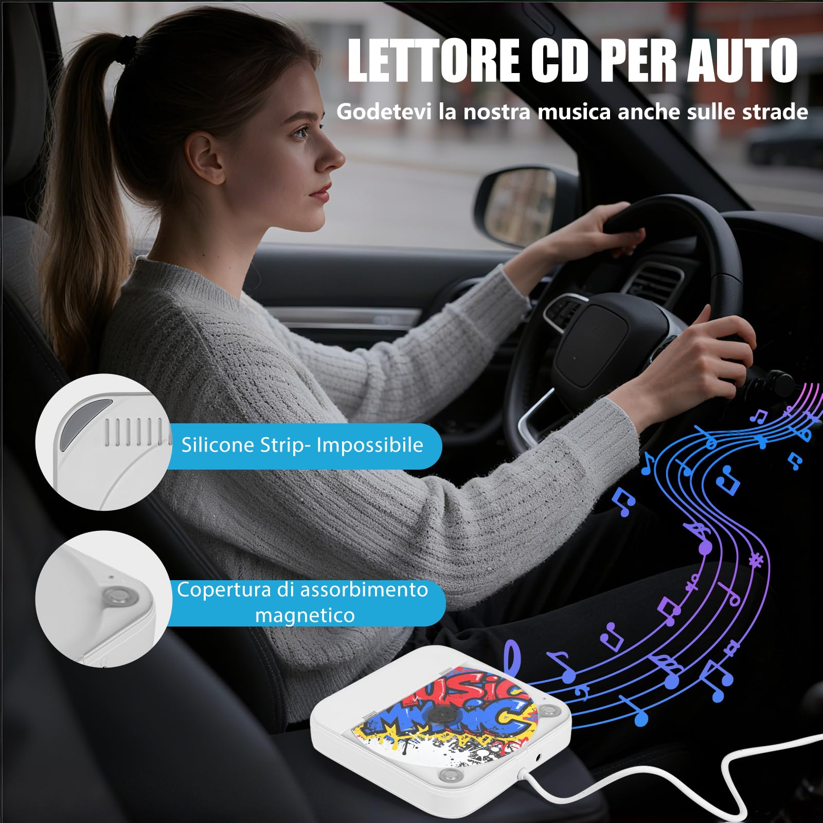 Zewnętrzny samochodowy odtwarzacz CD ze złączem USB/AUX, Plug & Play