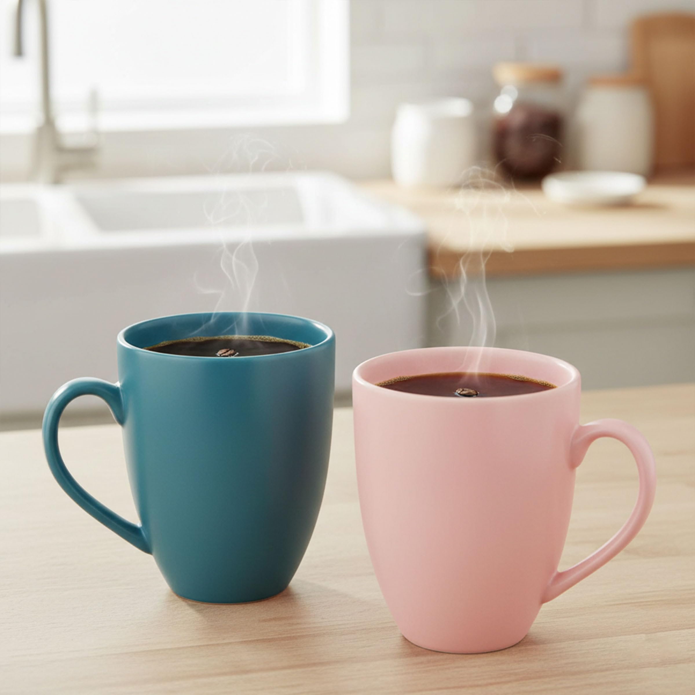 Gift Arcadia Ceramic Pink & Green Coral Coffee Mugs Set of 2| Handmade Ceramic Mug | Microwave Safe Ceramic Color Mugs for Tea Coffee | Hot & Cold Beverages Tea Cups | 330ml (Pink&Green)