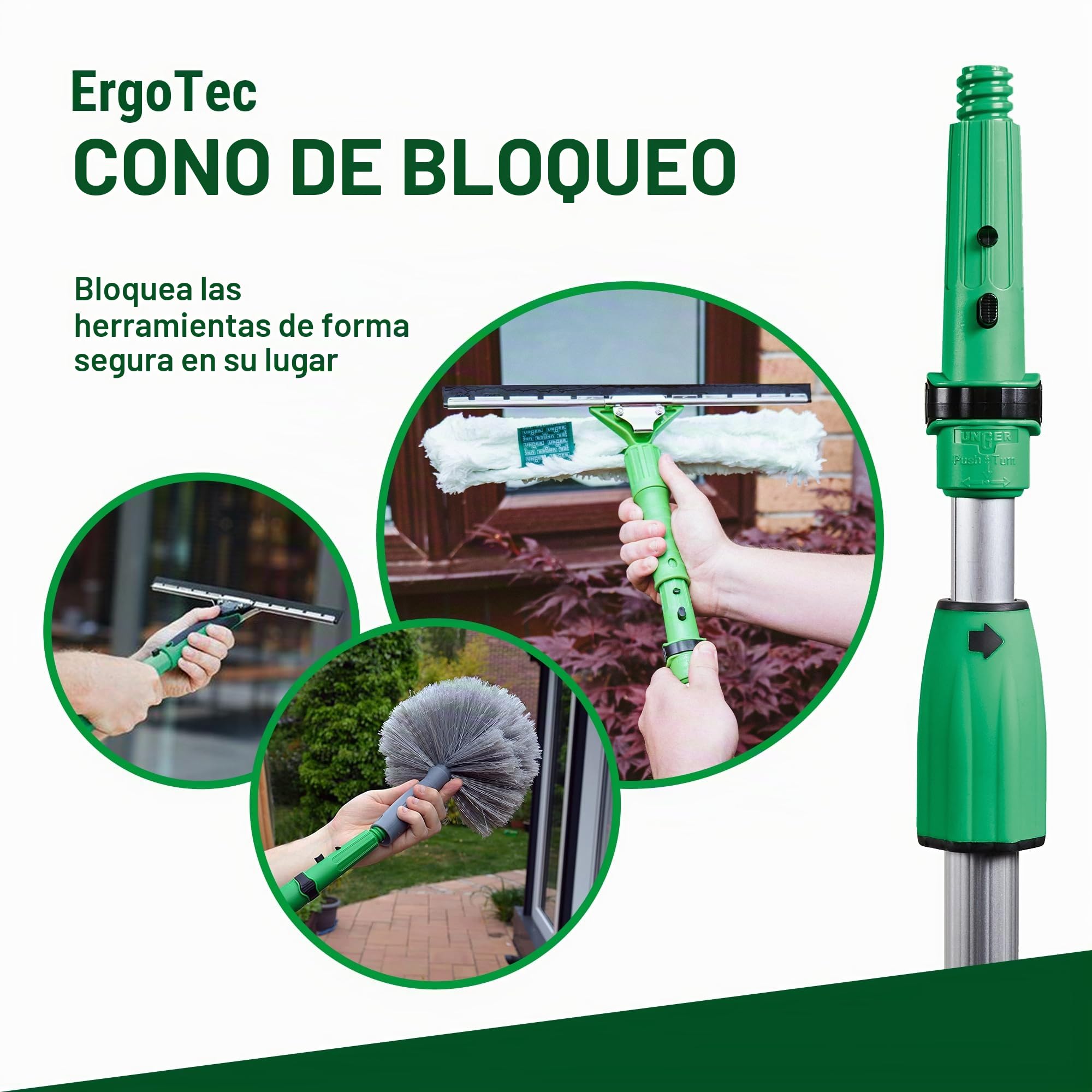 Unger OptiLoc 1,25 m Varilla telescópica (compatible con herramientas de limpieza de ventanas, mango ergonómico, punta antideslizante, bloqueo de dos componentes) EZ120