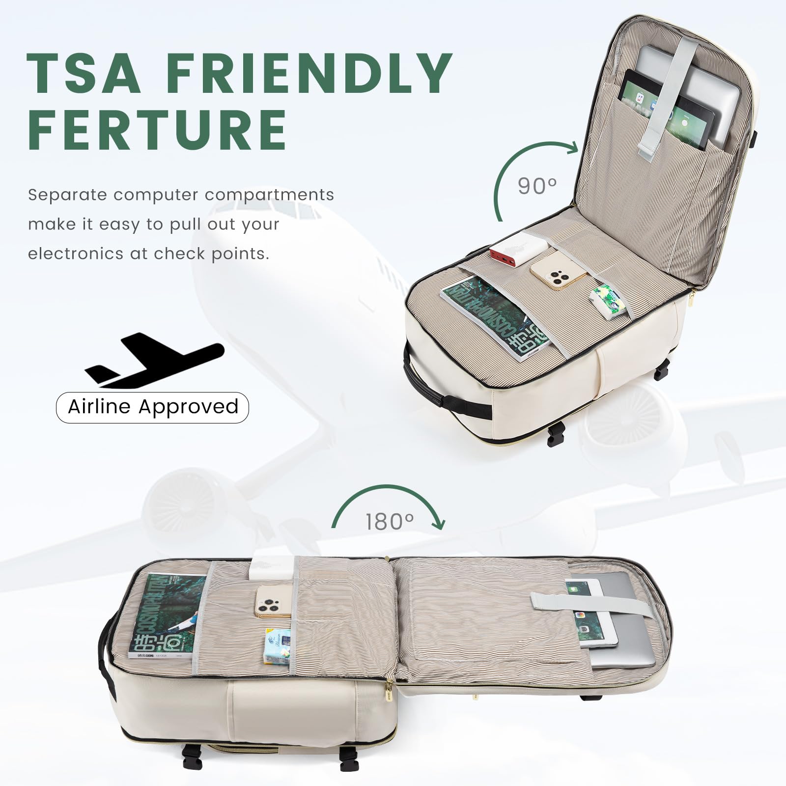 LOVEVOOK Zaino da Viaggio Aereo Bagaglio a Mano, Impermeabile Zaini Trolley Bagaglio Donna 40L Cabin Max per Ryanair Easyjet, Grande Zaino Porta PC 17 Pollici Valigia Borsa a Zainetto