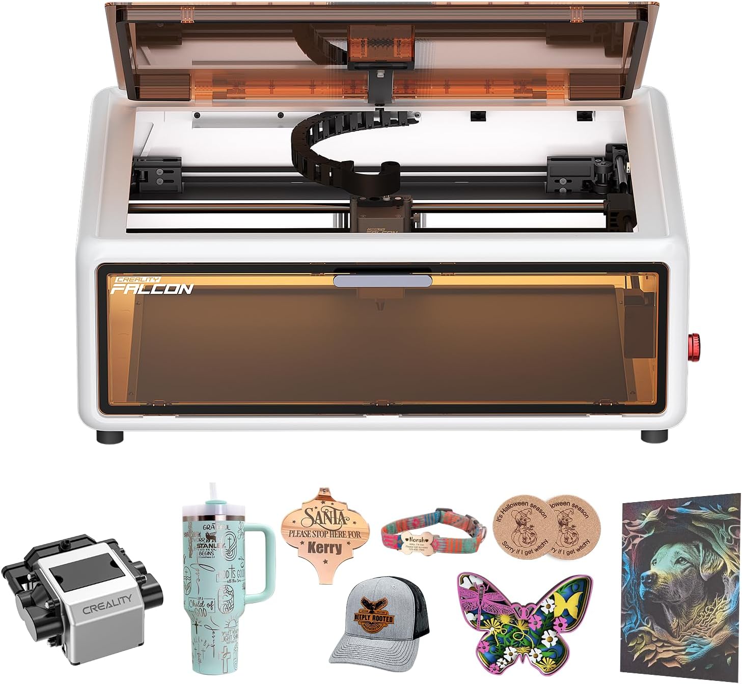 Creality Falcon A1 10W Laser Engraver, 80W Powerful Output, Fully Enclosed, 600mm/s Speed, HD Camera Auto Positioning, Pre-Assembled&Smart Material Recognition, Ideal for Wood & Metal, White