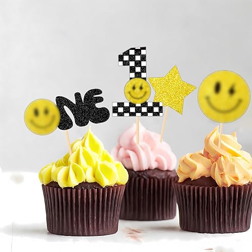 Miniatura 5 de 24 piezas de decoración para cupcakes de primer cumpleaños de One Happy Dude - Groovy One Cool Dude