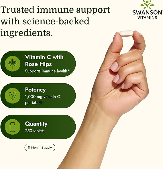 Swanson Timed-Release Vitamin C with Rose Hips 1000 mg, 250 Tablets, 1 Pack