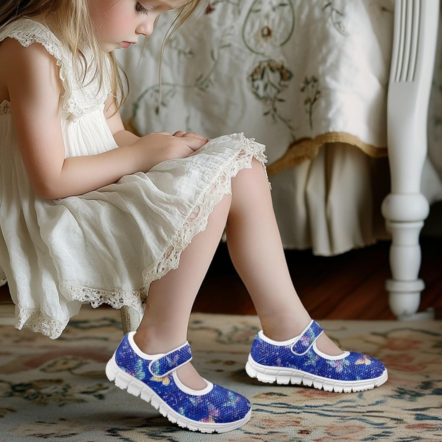 Shoes for Kids Girls Butterfly Safe Walking Shoes with Hook Loop Slip-On Ballet Casual Daily Sandals Sport Cute Graphic Soft and Flexible School Fitness Soft Indoor Footwear