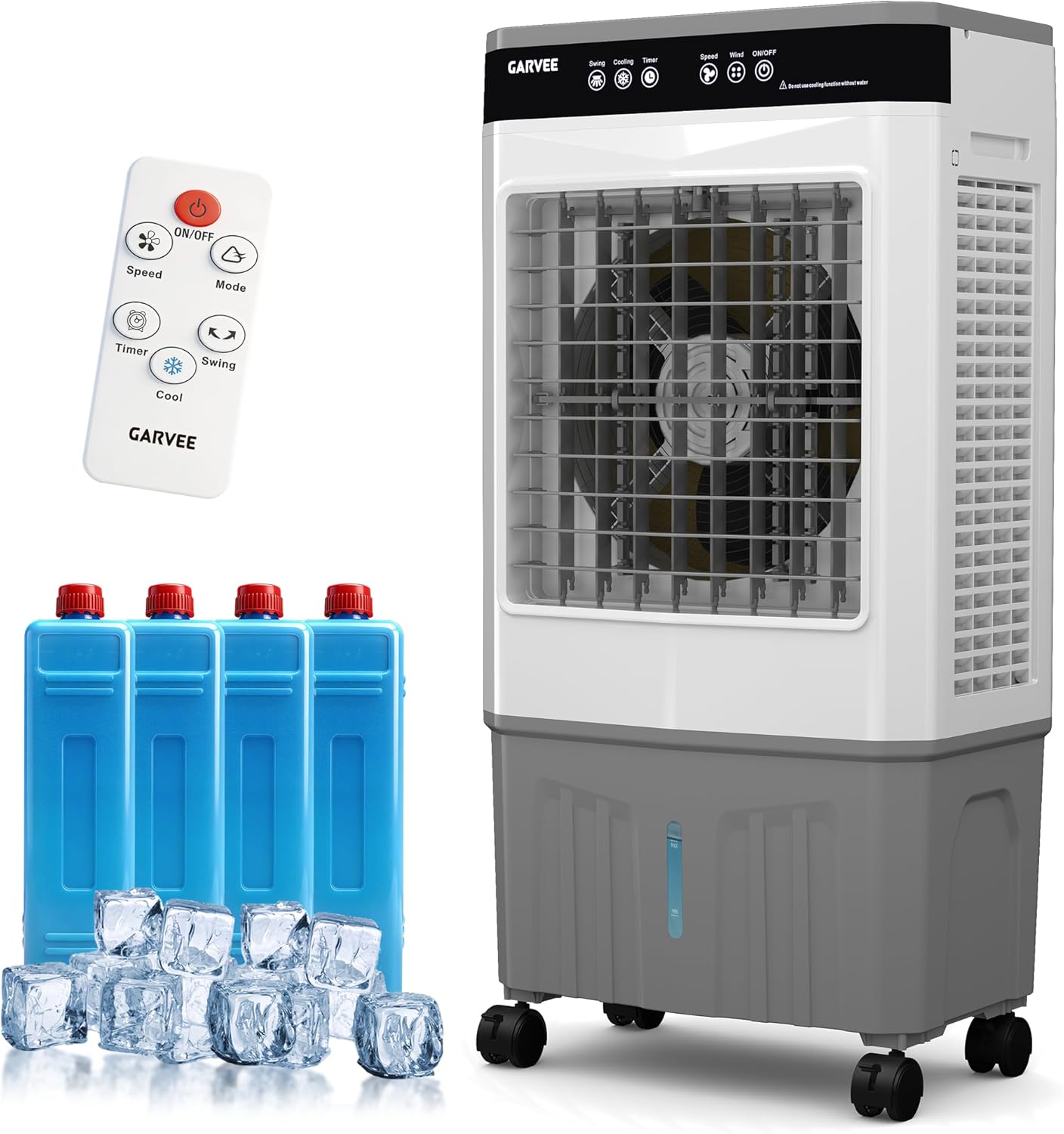 Garvee Air Cooler 3000 CFM Evaporative Air Cooler with 5.3Gal Water Tank, 4 Ice Packs, 3-Speed, 120° Oscillation, Remote Control and 12H Timer, 80W Portable Floor Standing Fan for Workshops, Garage