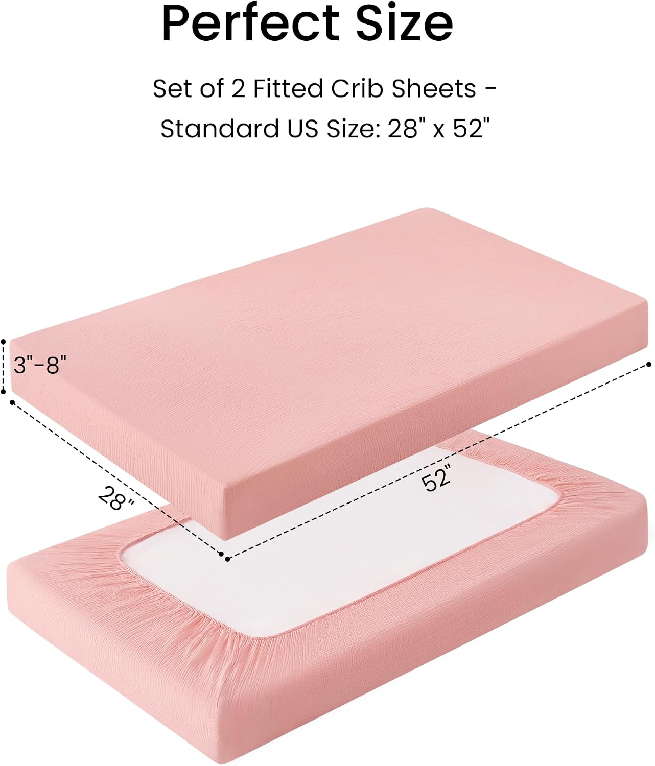 EXQ Home Muslin Crib Sheets for Boy Girl, 2 PCS Breathable 100% Cotton Soft Fitted Crib Sheet for Standard Crib Mattress, 52"x28", Pink Blossoms