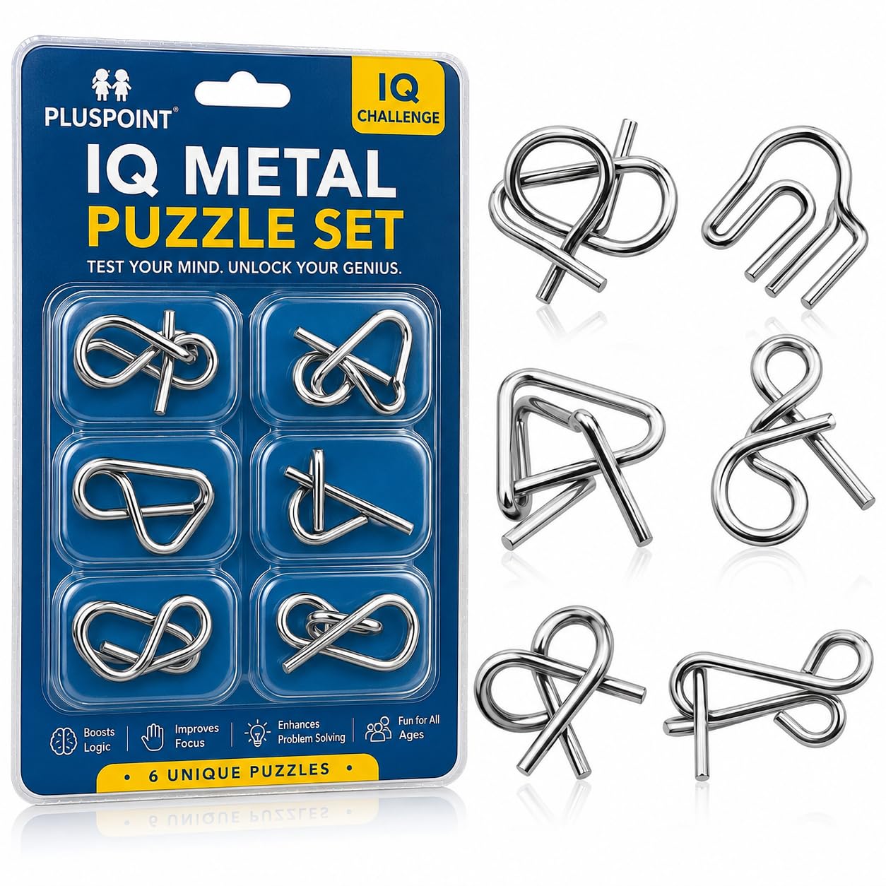 PLUSPOINT 6Pc Brain Teasers Metal Wire Puzzle Toys for Gifts, Party Favors, Prizes - Disentanglement Unlock Interlock IQ Puzzle for Kids-picture-15