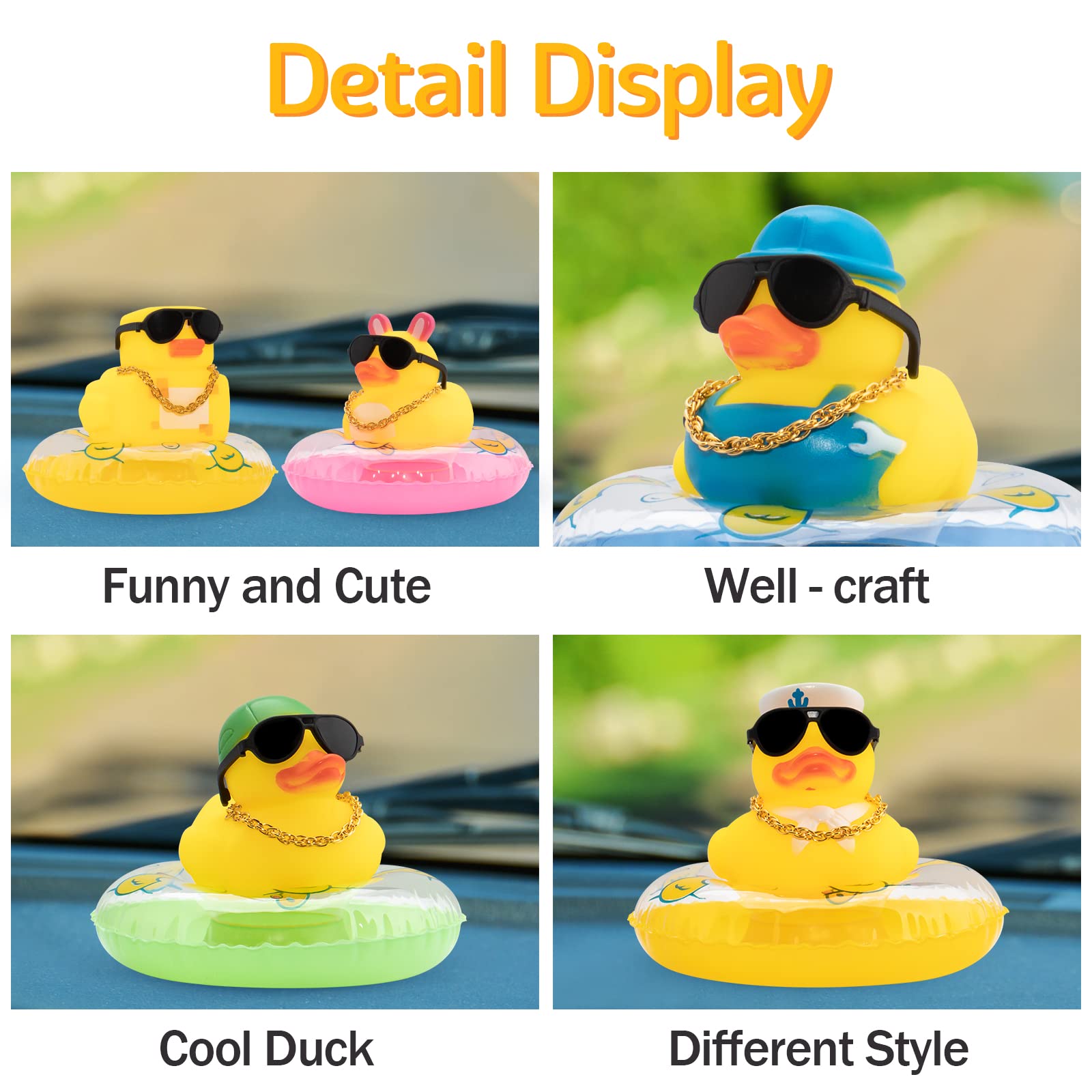 wonuu Car Rubber Duck Car Duck Decoration Dashboard Car Ornament for Car Dashboard Decoration Accessories with Mini Swim — view 2
