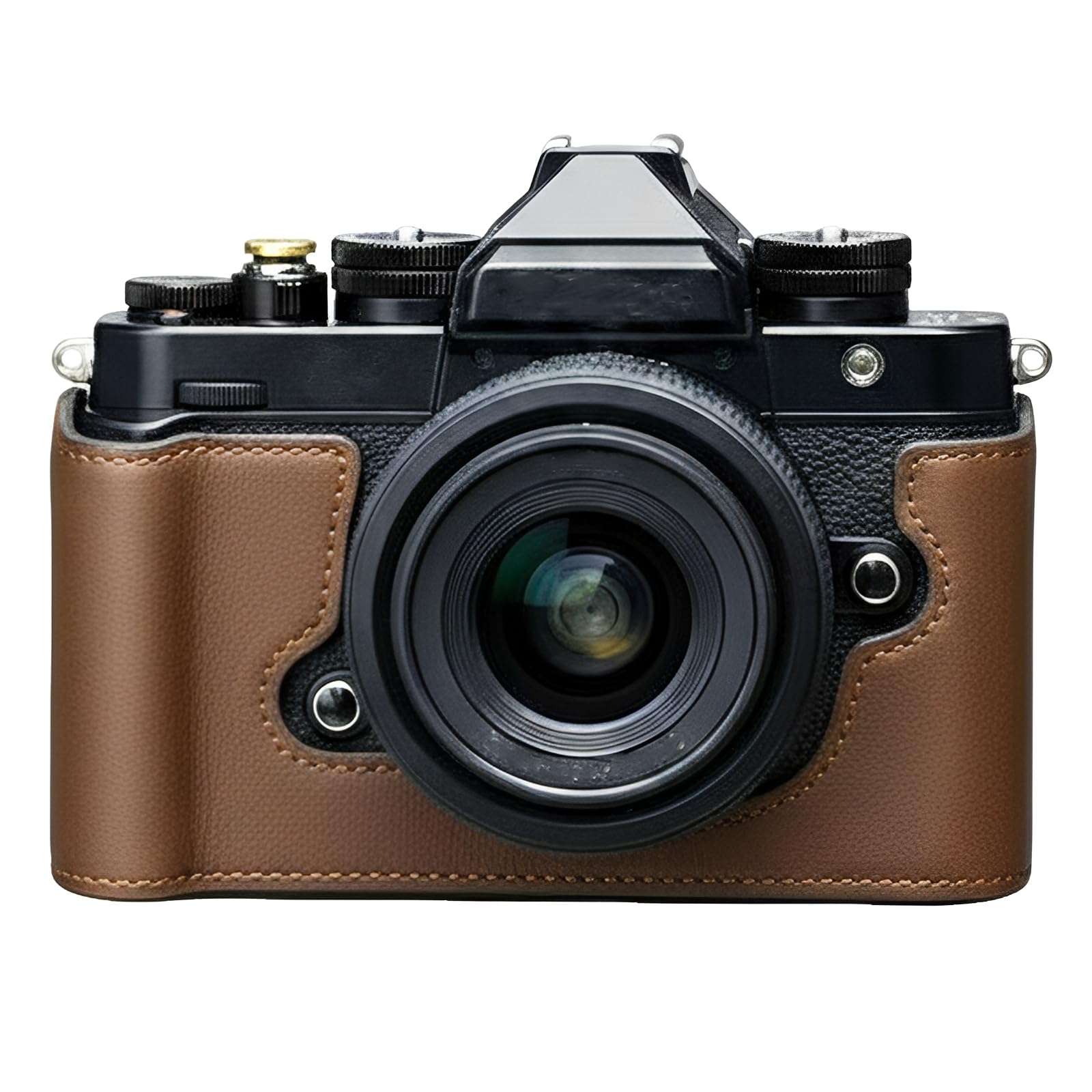 Półetui na aparat kompatybilne z Nikon Z fc osłona ochronna z prawdziwej skóry z dolnym otworem, uchwyt na rękę, łatwy dostęp do baterii, Kawa, pokrowiec ochronny na aparat