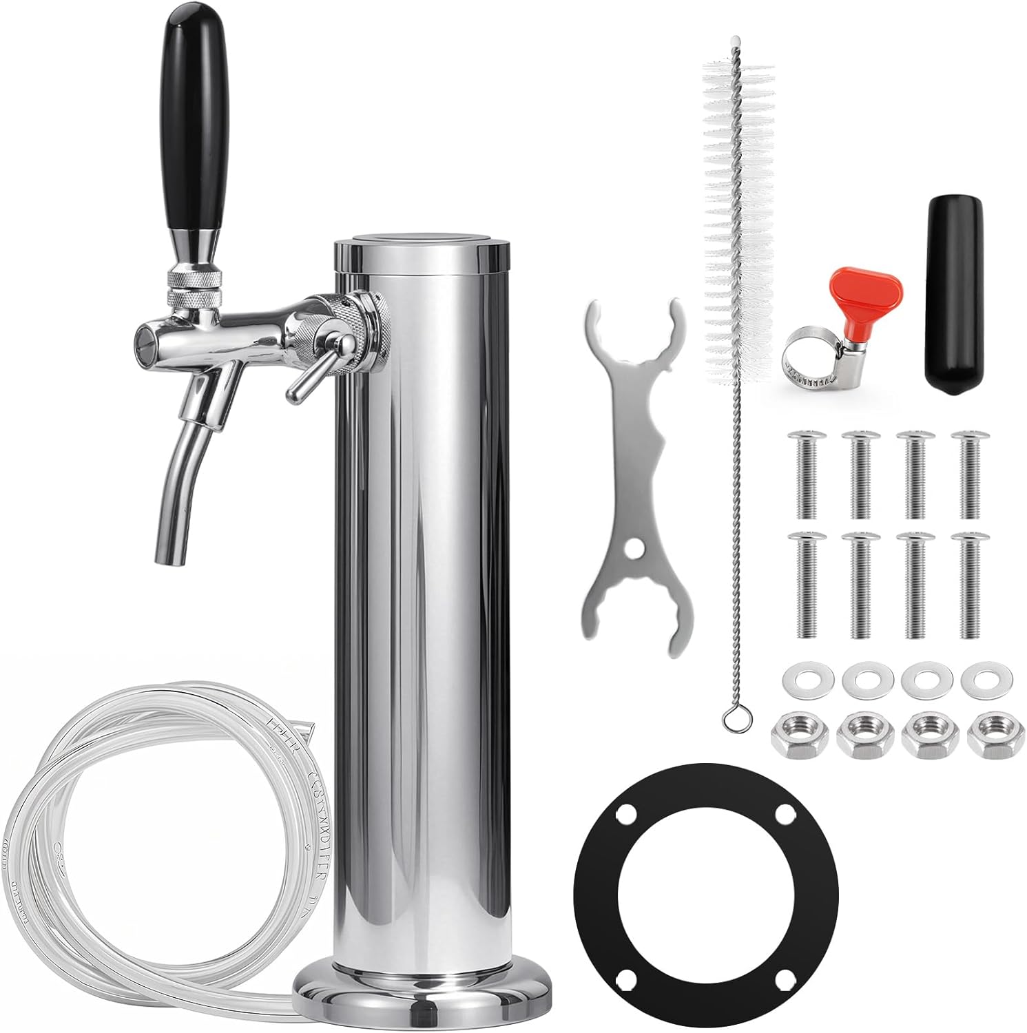 New Adjustable Flow Kegerator Tower - Single Tap 3" Beer Tower, Beer Tap Faucet, Draft Beer Dispenser for Home Bar, Stainless Steel Kegerator Parts with Pre-assembled Line