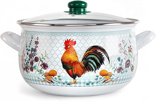 Olla de sopa de aluminio esmaltado Golden Rooster Belly Olla de cocina profunda con tapa de vidrio esmaltado utensilios de cocina para acampar olla