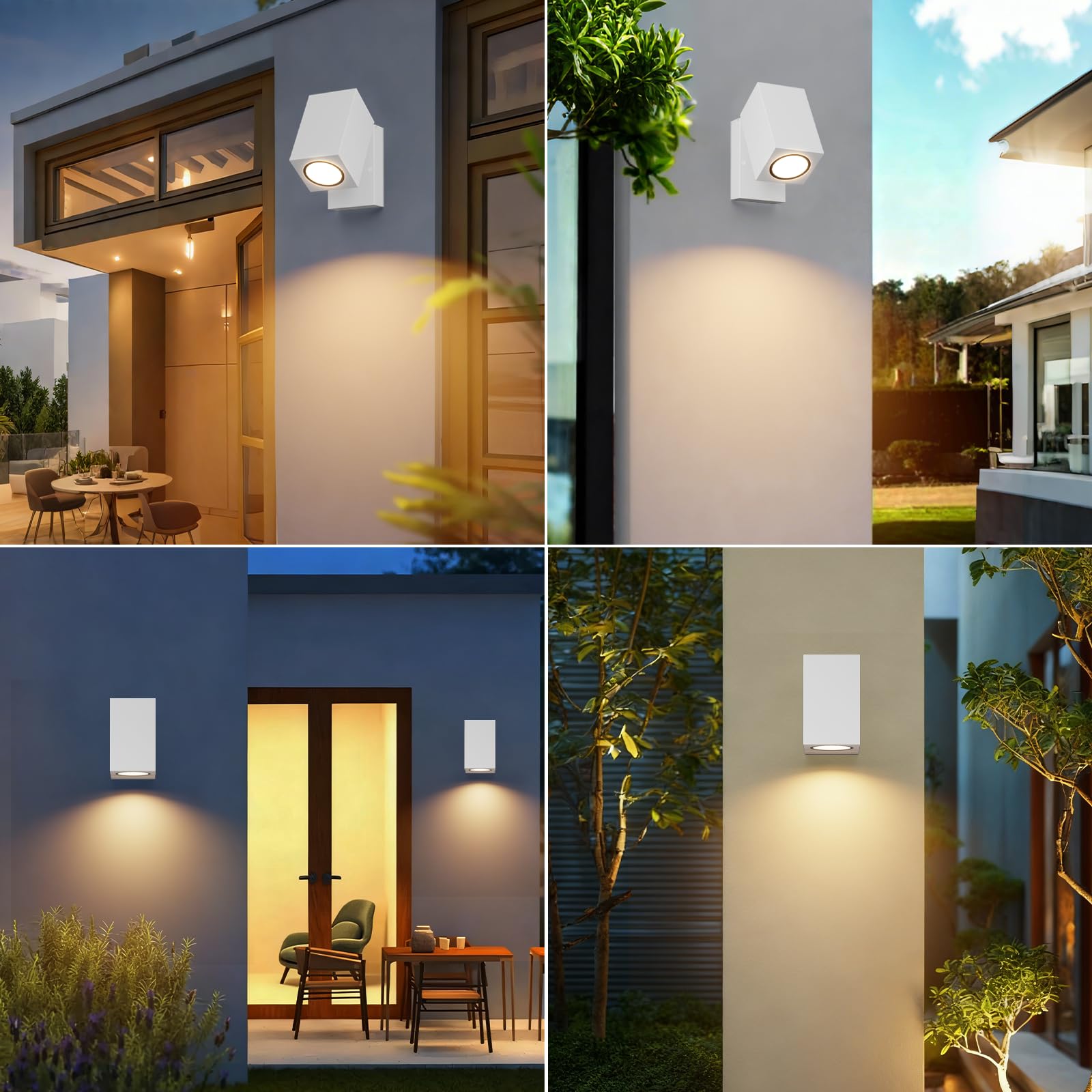 Aipsun 2 PCS Applique da Esterno/Interno,Ip65 Lampada da Parete in alluminio applique Gu10/90 gradi orientabili esterno/interno,impermeabile,Applique senza lampadina，Bianco