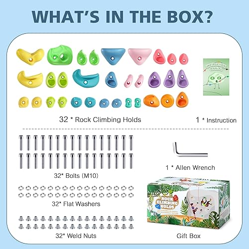 Miniatura 2 de TOPNEW 32 soportes para escalada en roca de varios tamaños para niños, pared de roca para adultos, agarres de pared de roca para escalada de pared